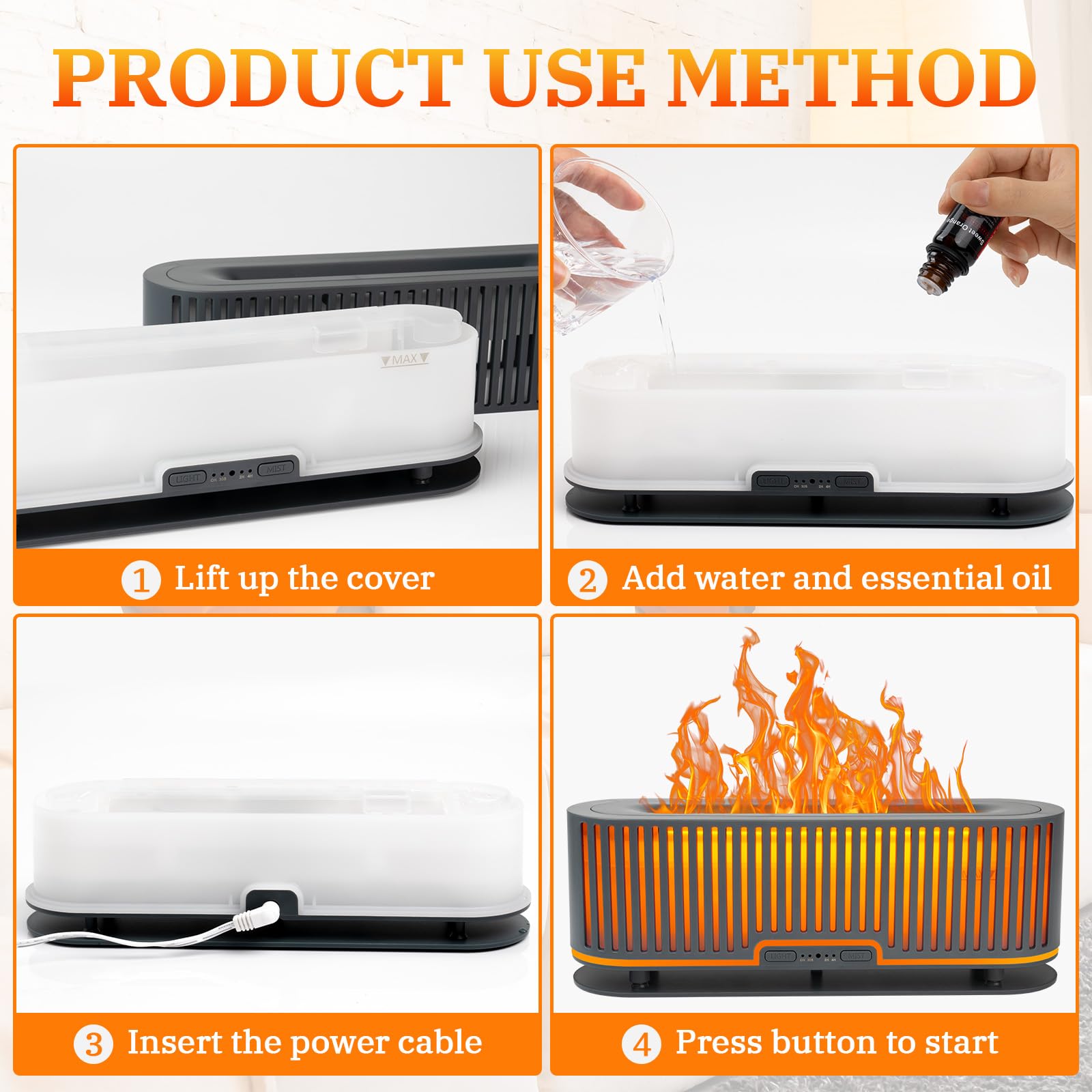 Comfynest Colorful Flame Fire Fireplace Diffuser with 6 Essential Oils Set, Ultrasonic 200ml Essential Oil - AB Mystery