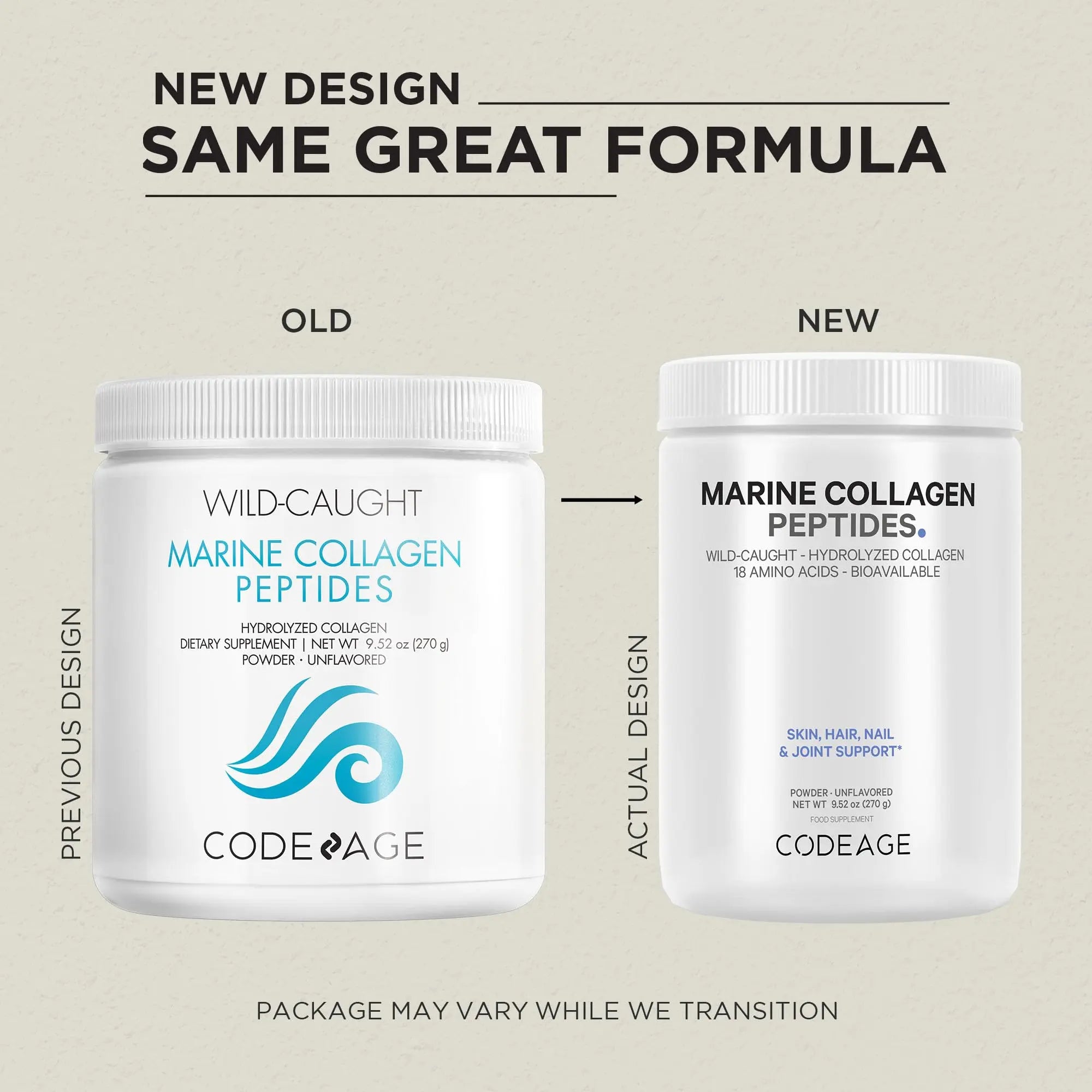 Codeage Marine Collagen Powder - Wild-Caught Hydrolyzed Fish Collagen Peptides - Type 1 & 3 Collagen - AB Mystery