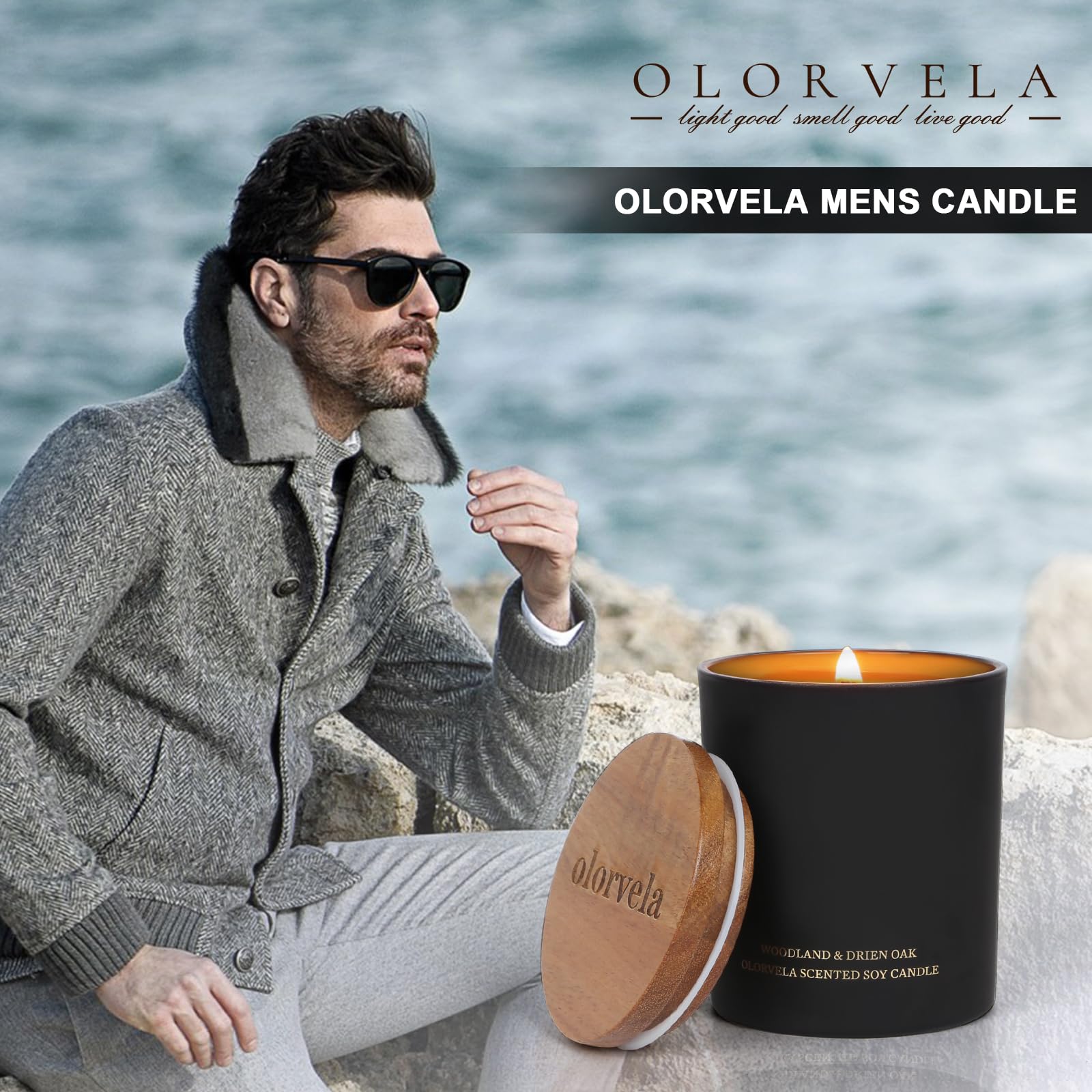 olorvela Candles for Men Wood Wicked Candles for Home Scented Mens Candle Aromatherapy 8oz - AB Mystery