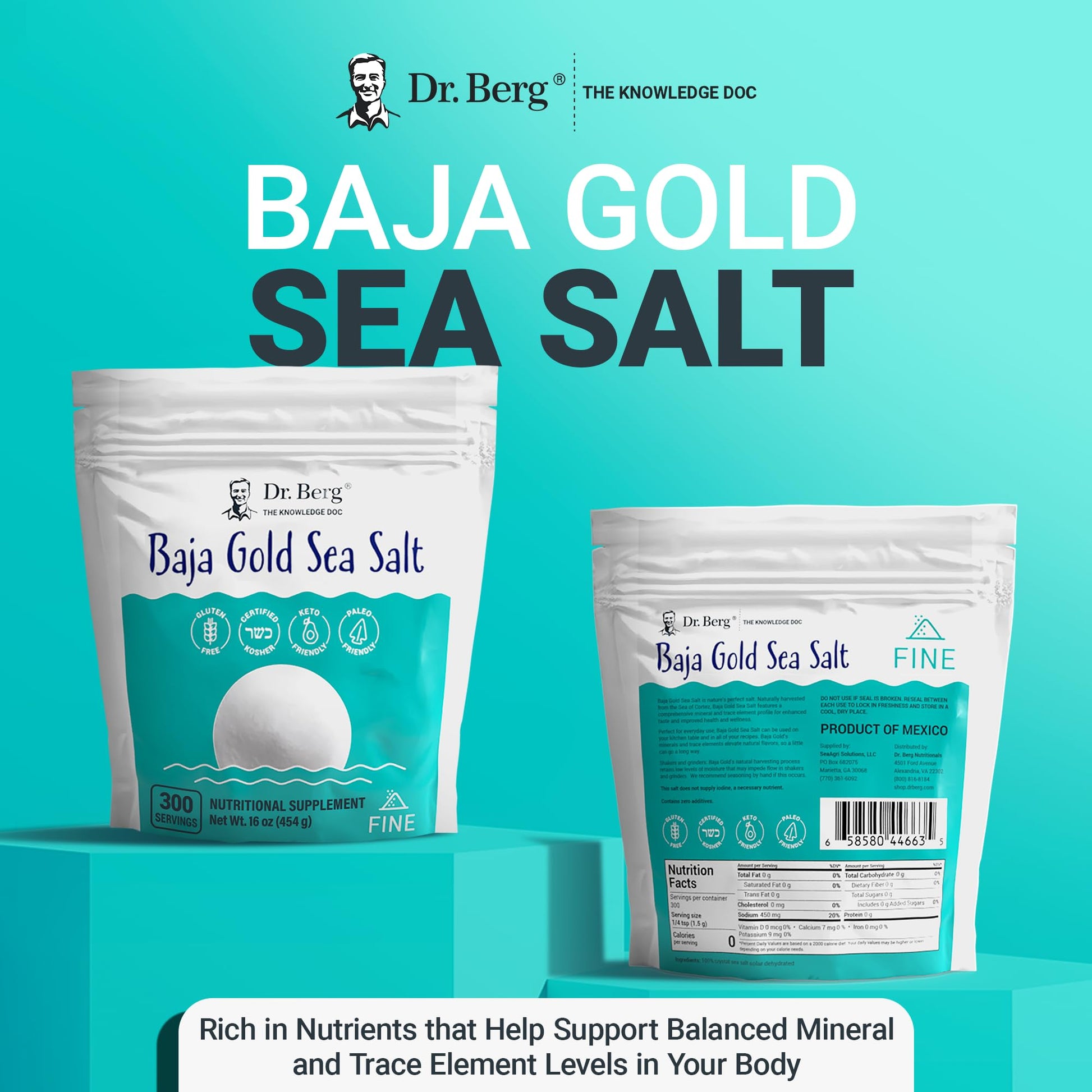 Dr. Berg's Baja Gold Sea Salt Organic - Natures Fine Sea Salt Support For Hydration - AB Mystery