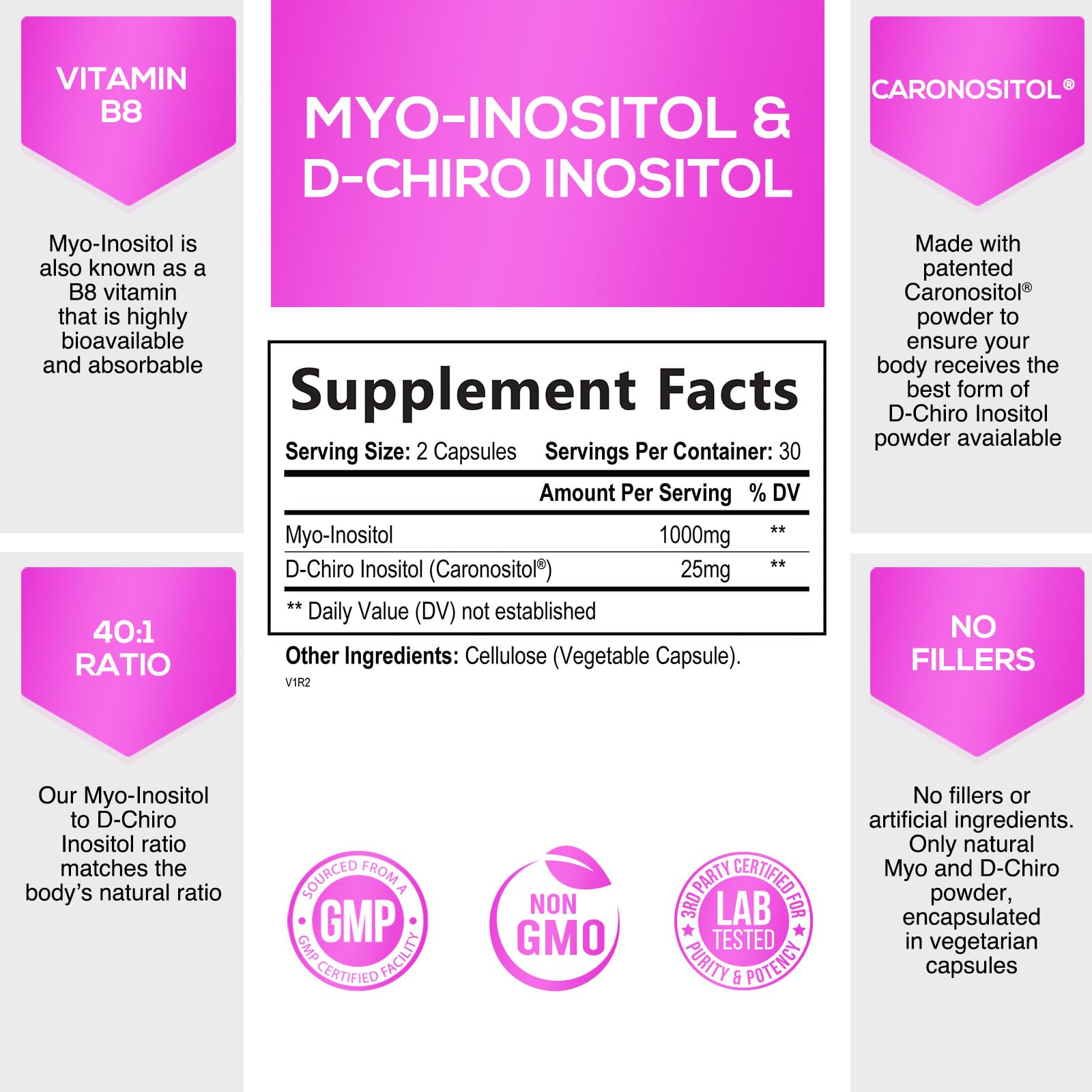 Myo-Inositol & D-Chiro Inositol Blend - 30 Day Supply, Premium 40:1 Ratio, Hormone Sup - AB Mystery