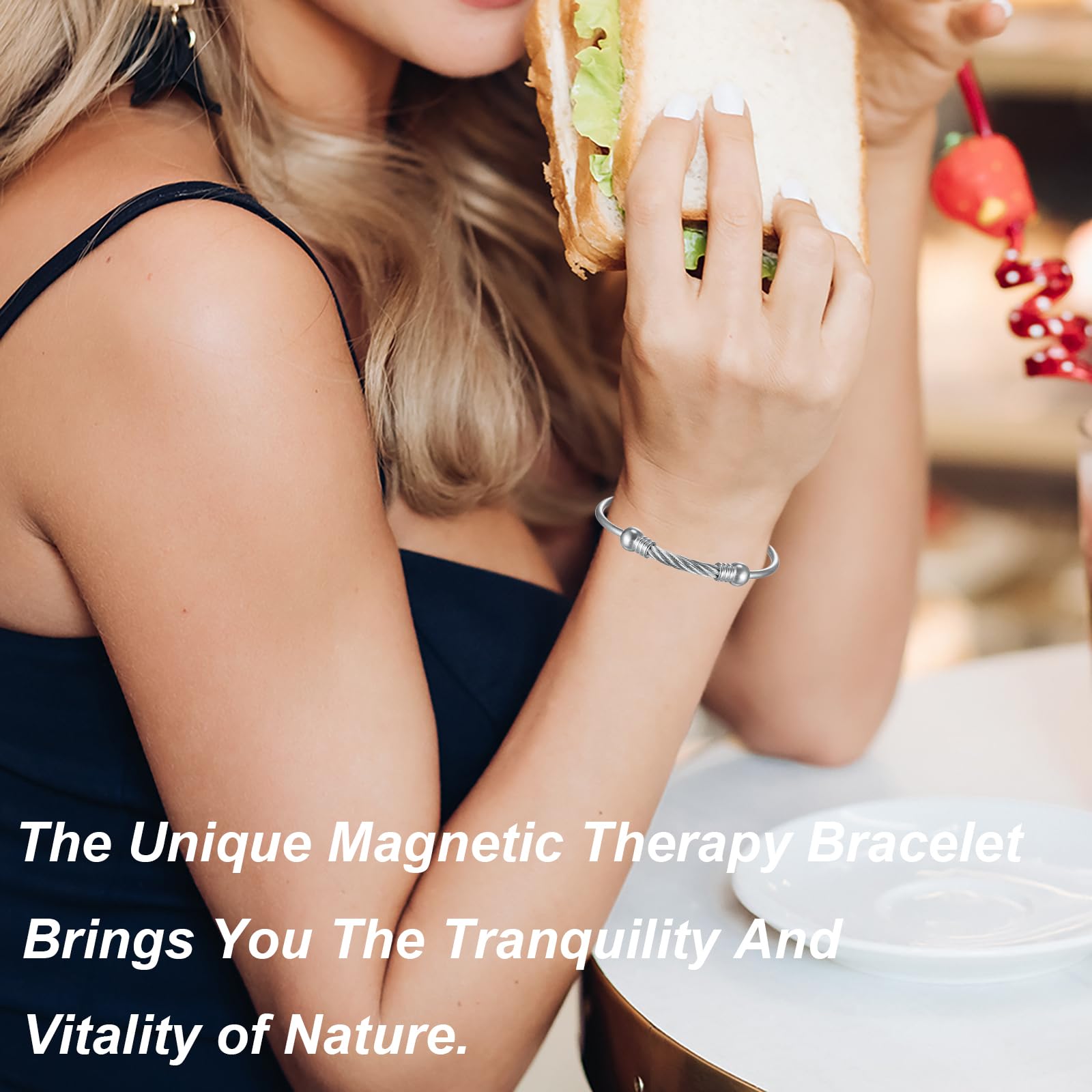 EnerMagiX Magnetic Bracelet for Women for Arthritis and Joint,Twisted Cable Stainless Steel Bangle - AB Mystery