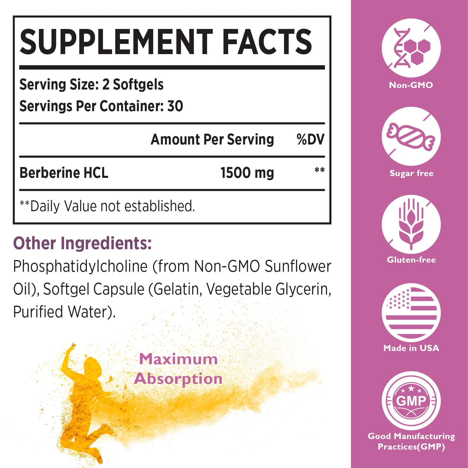 Berberine HCL Supplement 1500mg - High Bioavailability Liposomal Berberine Capsules - AB Mystery