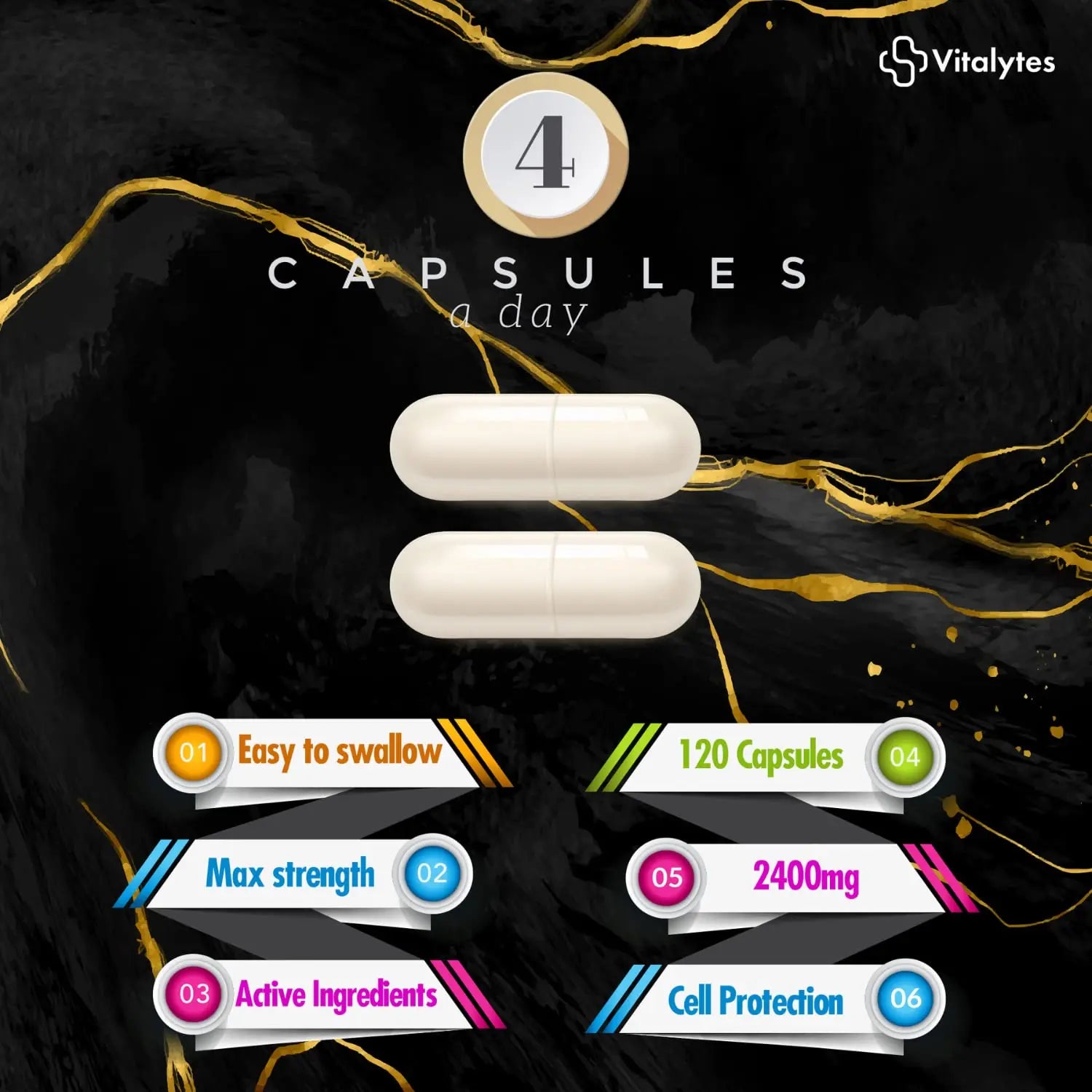 Vitalytes Marine Collagen Supplement 2400mg | 120 Marine Collagen Capsules Made in The UK - AB Mystery