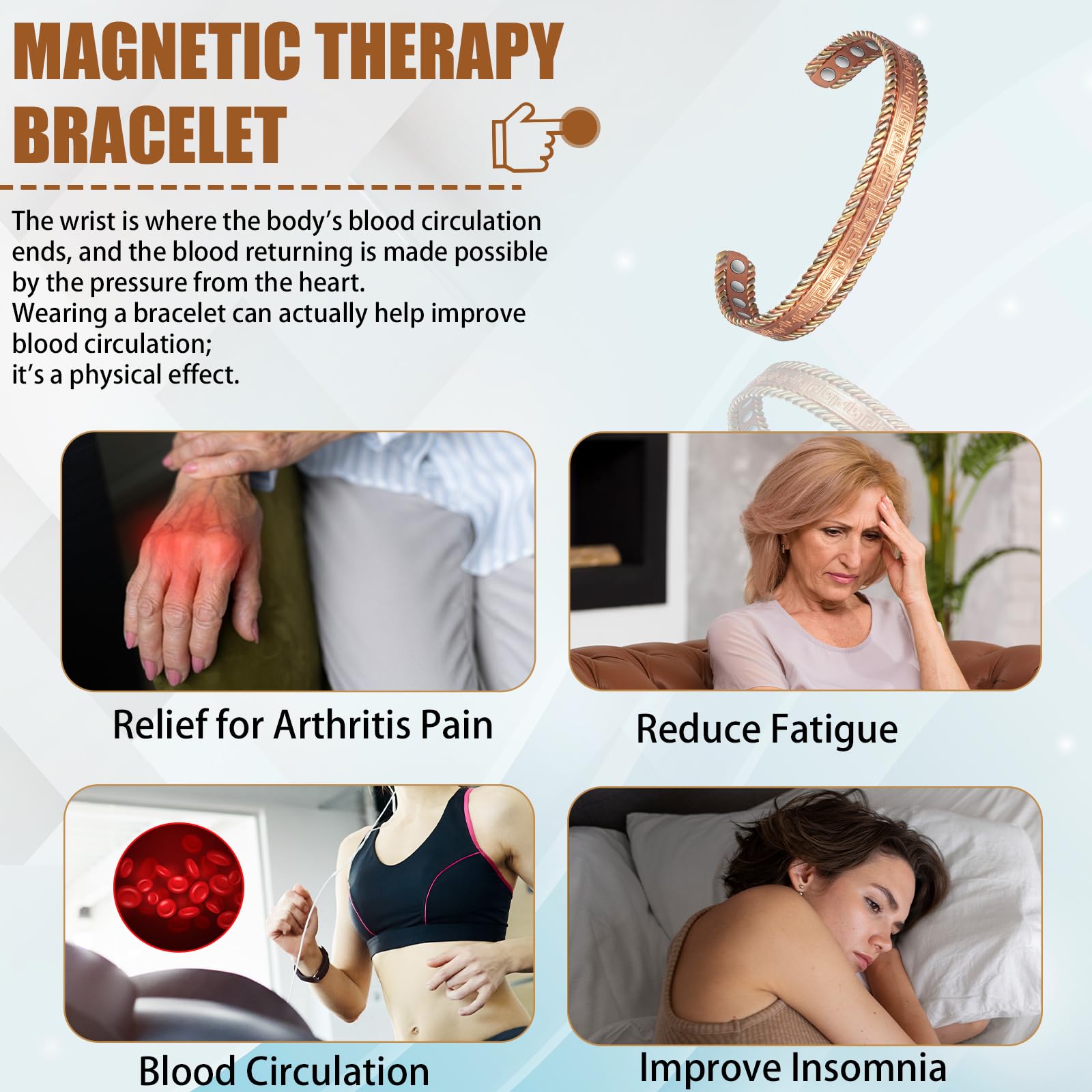 EnerCoppeX Copper Magnetic Bracelet for Women, 99.99% Pure Copper Cuff with 3500 Gauss Magnets (A) - AB Mystery