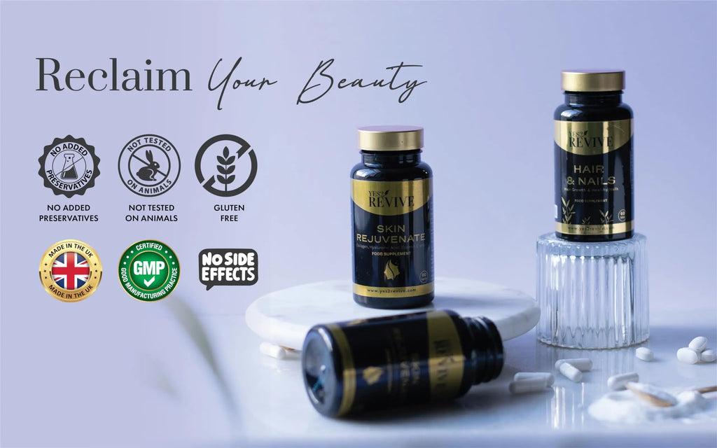 YES2 REVIVE Marine Collagen Capsules - Enhanced with Hyaluronic Acid Vitamin C & E Skin Rejuvenate - AB Mystery