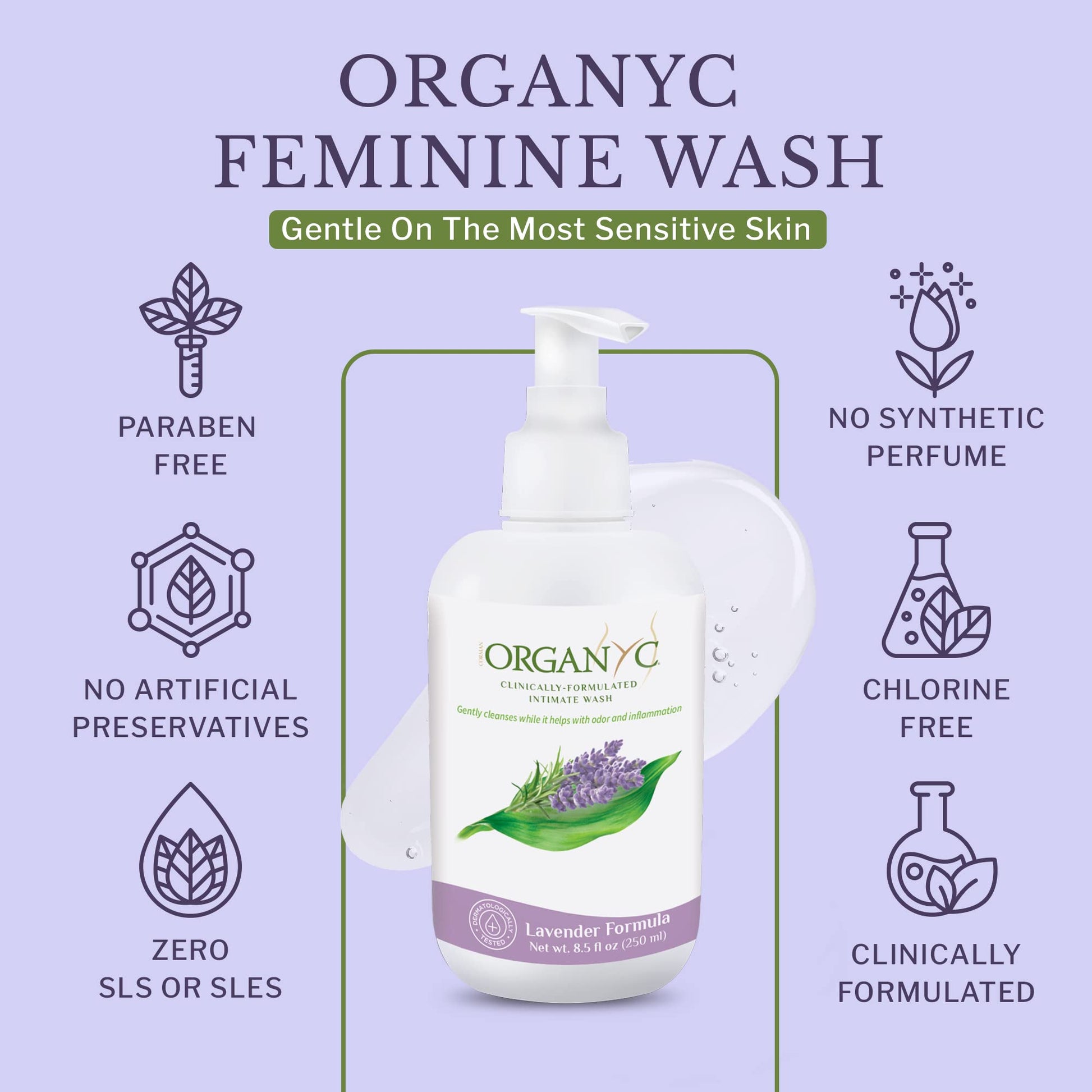 Organic Intimate Wash with Lavender Essential Oils & Flower Extracts, Gentle Cleansing Feminine - AB Mystery