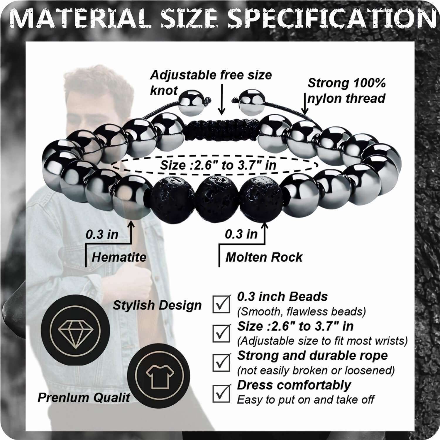 RENZHI-Magnetic Hematite Bracelet–Beaded Magnetic Bracelets for Men and Women - AB Mystery