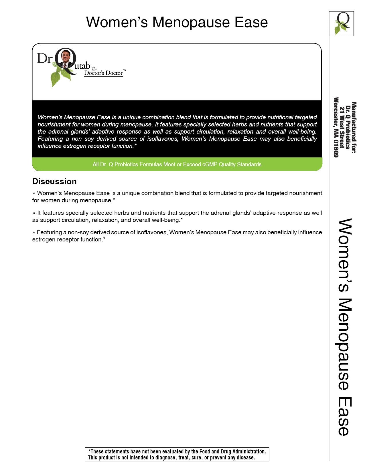 Dr Qutab The Doctor's Doctor, Women's Menopause Ease, Natural Menopause Support - AB Mystery