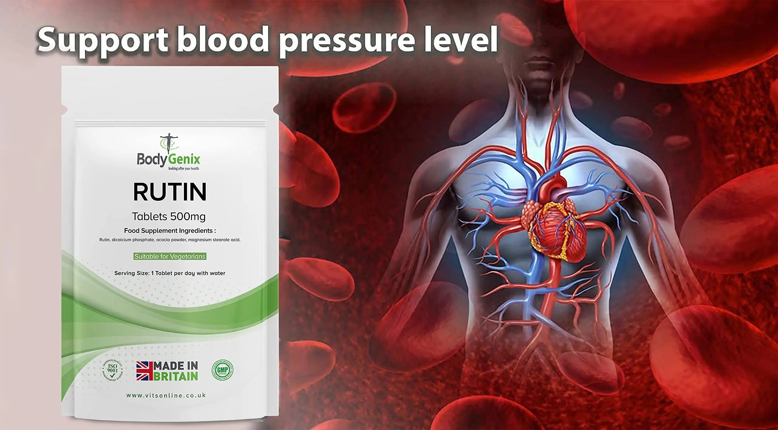 Bodygenix Rutin 500mg Tablets CAPILLARIES, VARICOSE Veins, Hemorrhoids Veg Friendly - UK Made (120) 4 Month Supply - AB Mystery