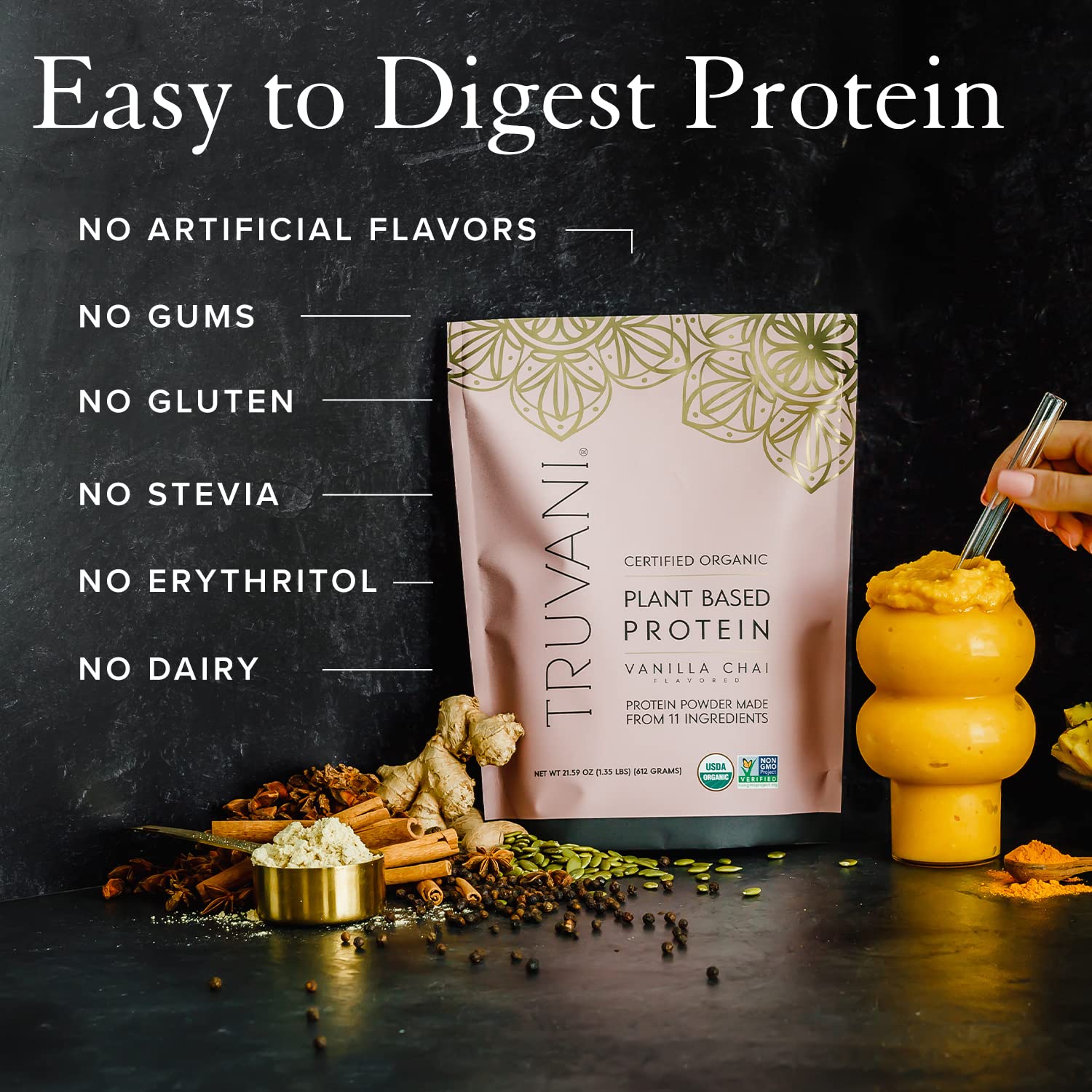 Truvani Organic Vegan Protein Powder Vanilla Chai - 20g of Plant Based Protein, Organic - AB Mystery