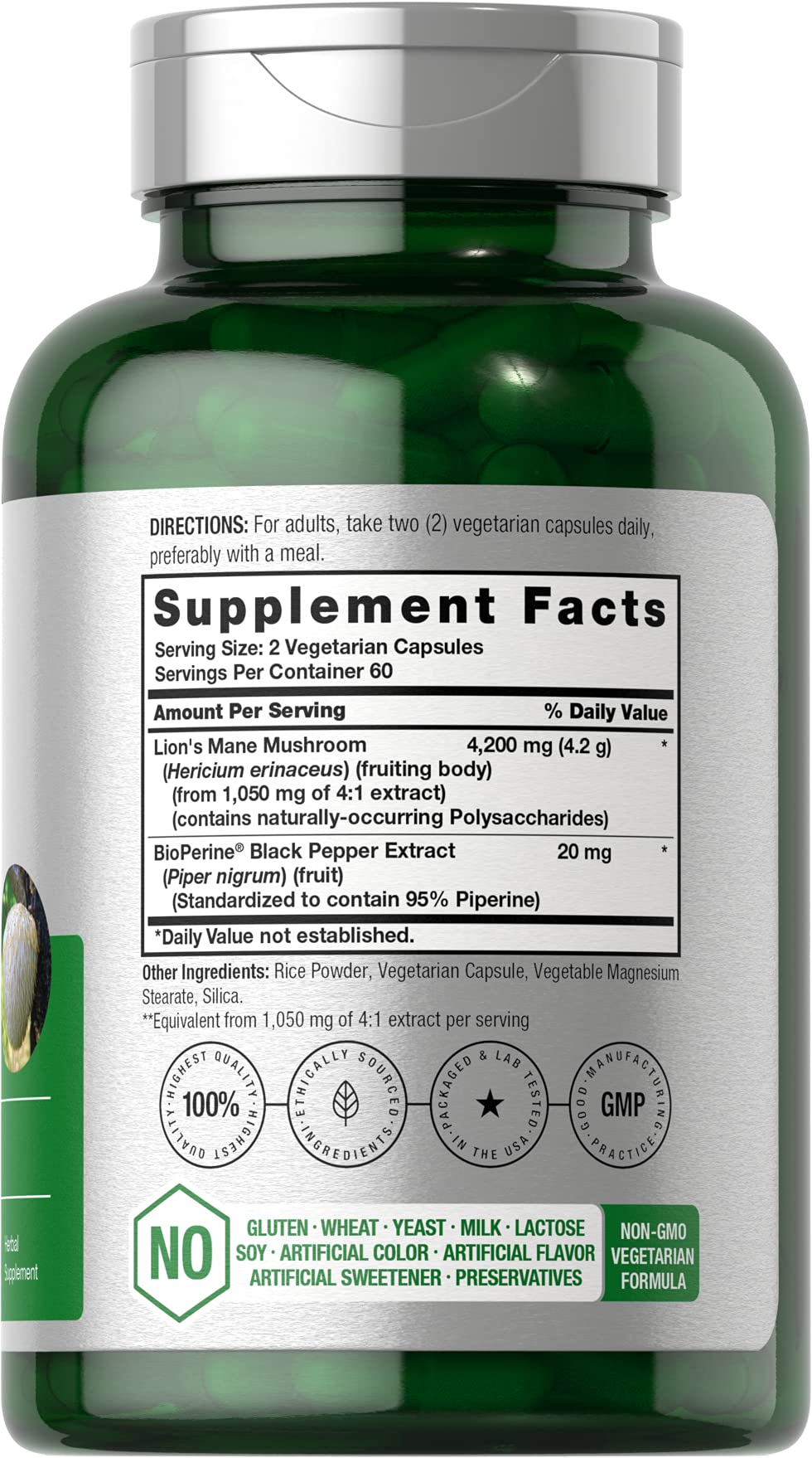 Horbäach Lions Mane Mushroom Extract | 4200mg | 120 Capsules | Vegetarian - AB Mystery