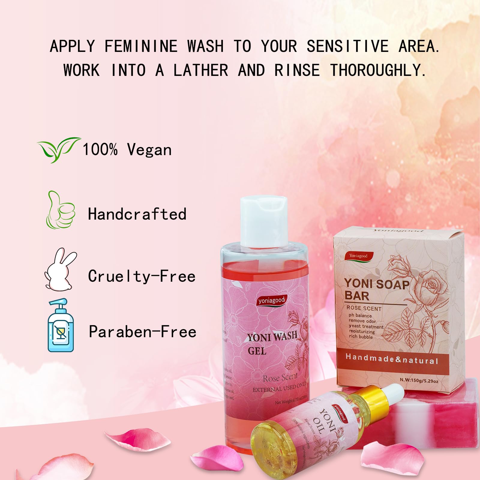 4 pack Yoni Wash Yoni Essential Oil Soap for Women Set, 2 * 30ml Feminine Oil, 6.7 fl.oz Feminine Wash - AB Mystery