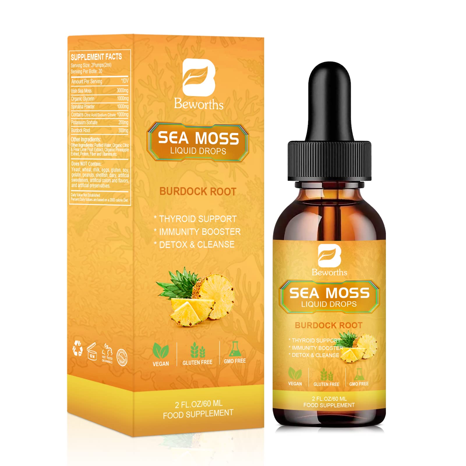 B BEWORTHS Sea Moss Liquid Drops - Organic Irish Sea Moss Gel with Burdock Root - AB Mystery
