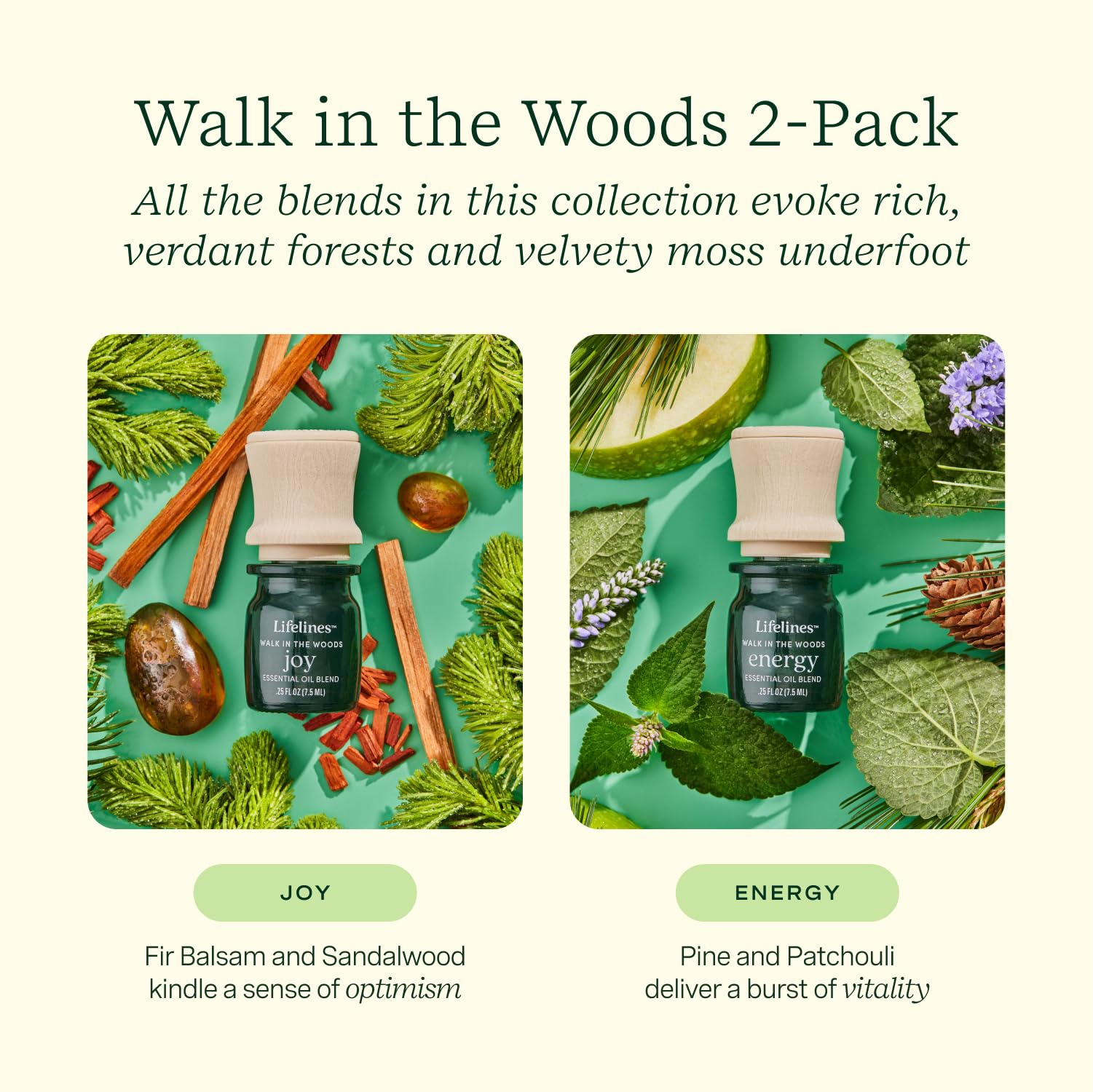 Lifelines Essential Oil Blend 2-Pack, Walk in The Woods: Energy & Joy Oils for Essential Oil Diffuser - AB Mystery