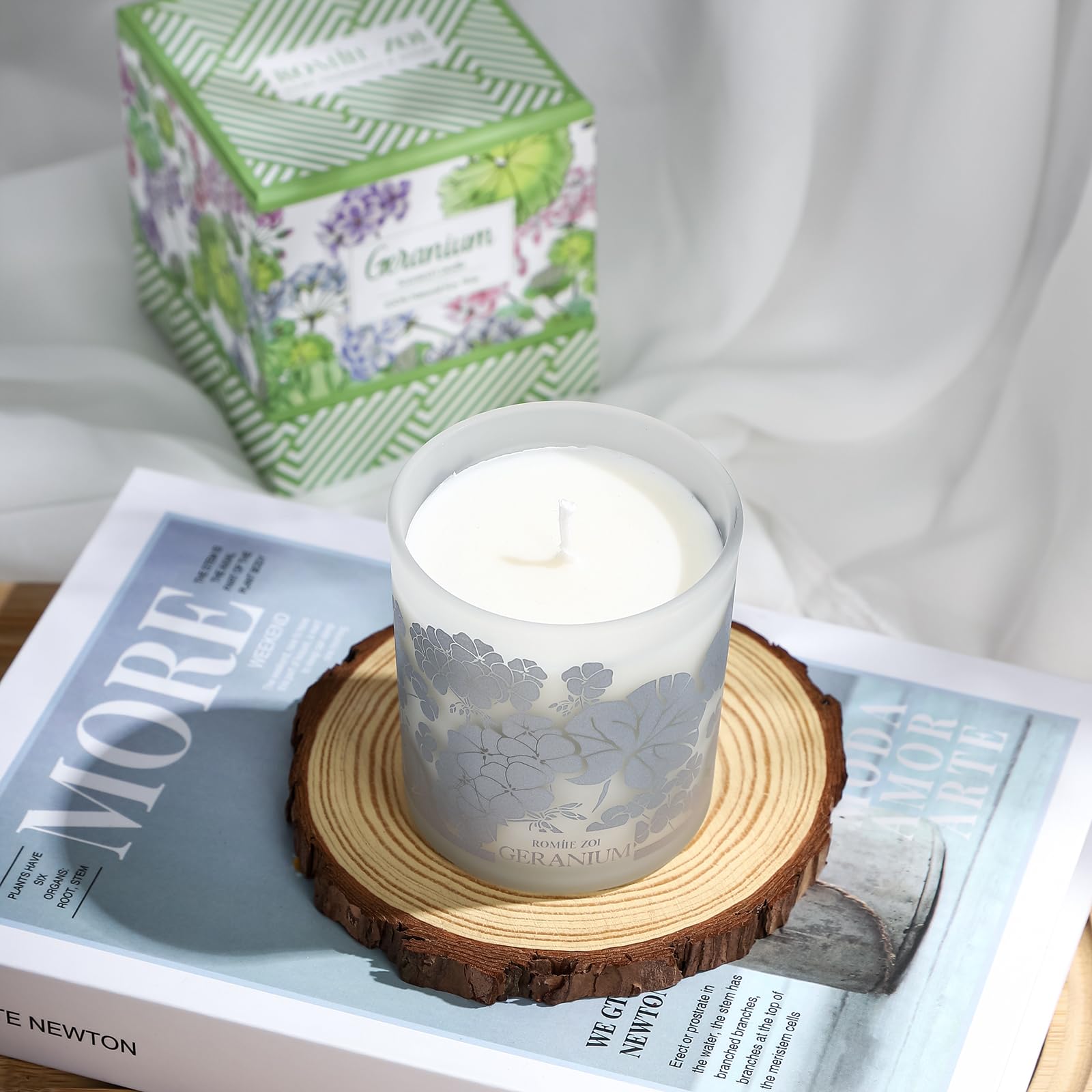 ROMIIE ZOI Scented Candle - Geranium - 6oz Aromatherapy Soy Wax Jar Candle for Home, Gifts for Women - AB Mystery