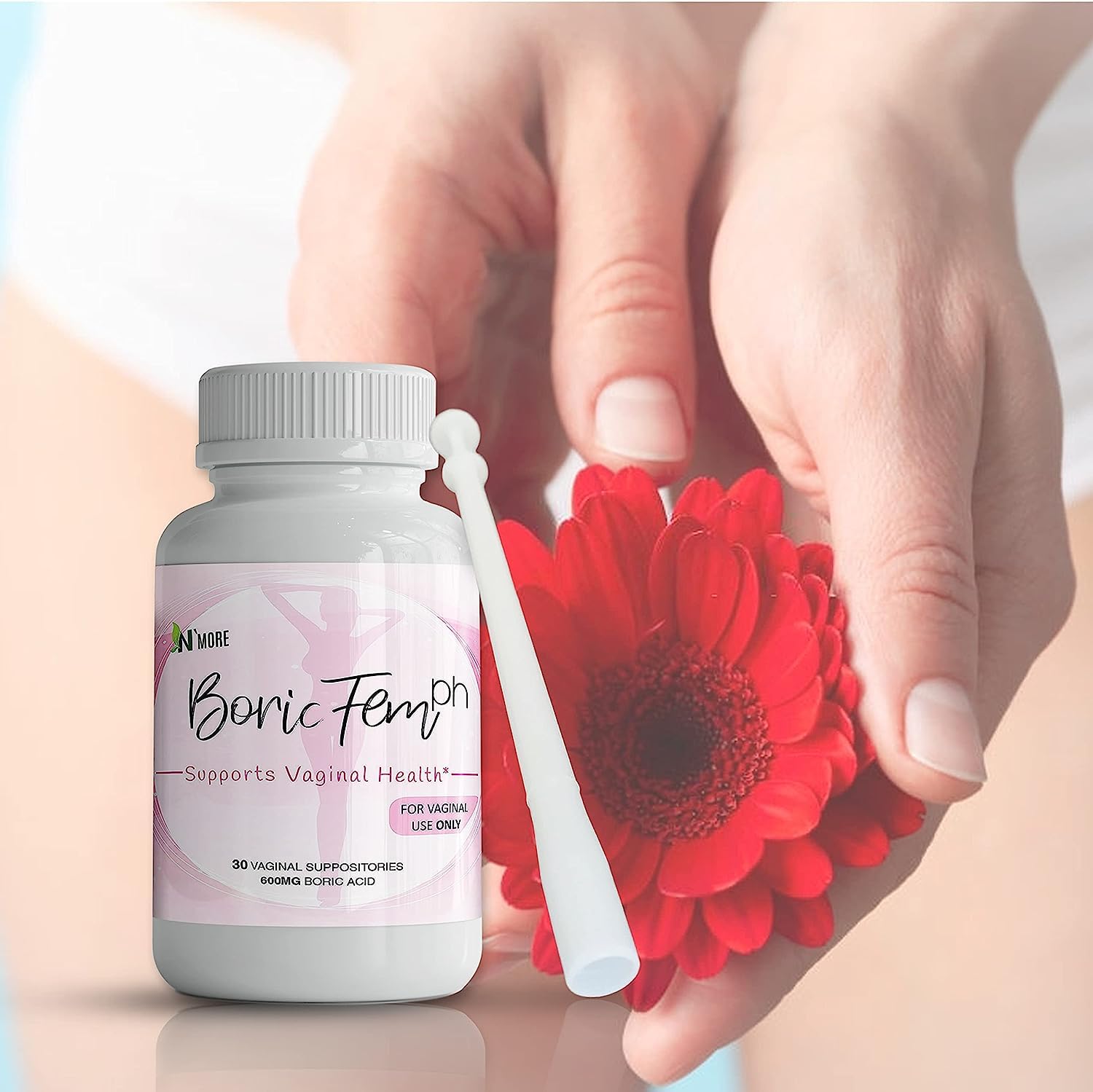 N'More Boric Acid Vaginal Suppositories - 30 Count, 600mg - 100% Pure Made in USA - AB Mystery