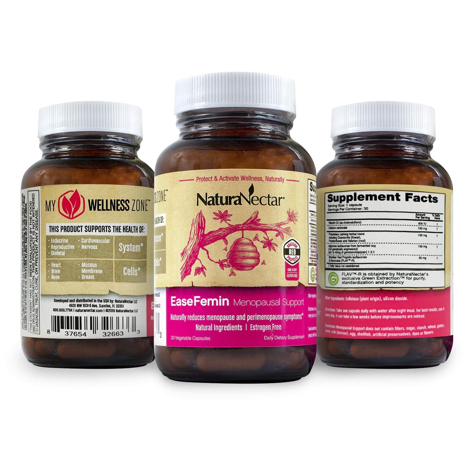 NaturaNectar EaseFemin Menopause Support for Hot Flashes, Night Sweats, and Irritability