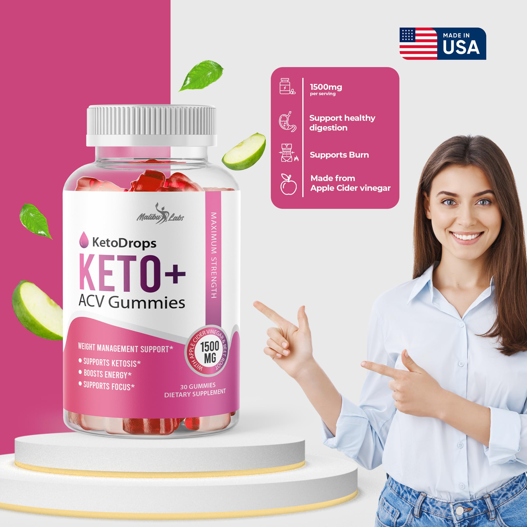 Keto Drops ACV Gummies Weight Loss - 1500mg Once a Day, Strong Time Released - AB Mystery