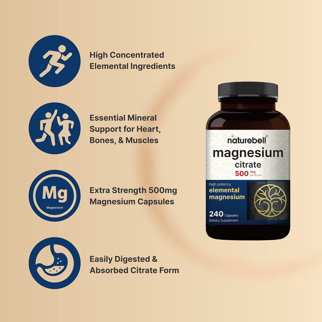 2 Pack Magnesium Citrate 500mg, 480 Capsules | High Purity Elemental Form - AB Mystery