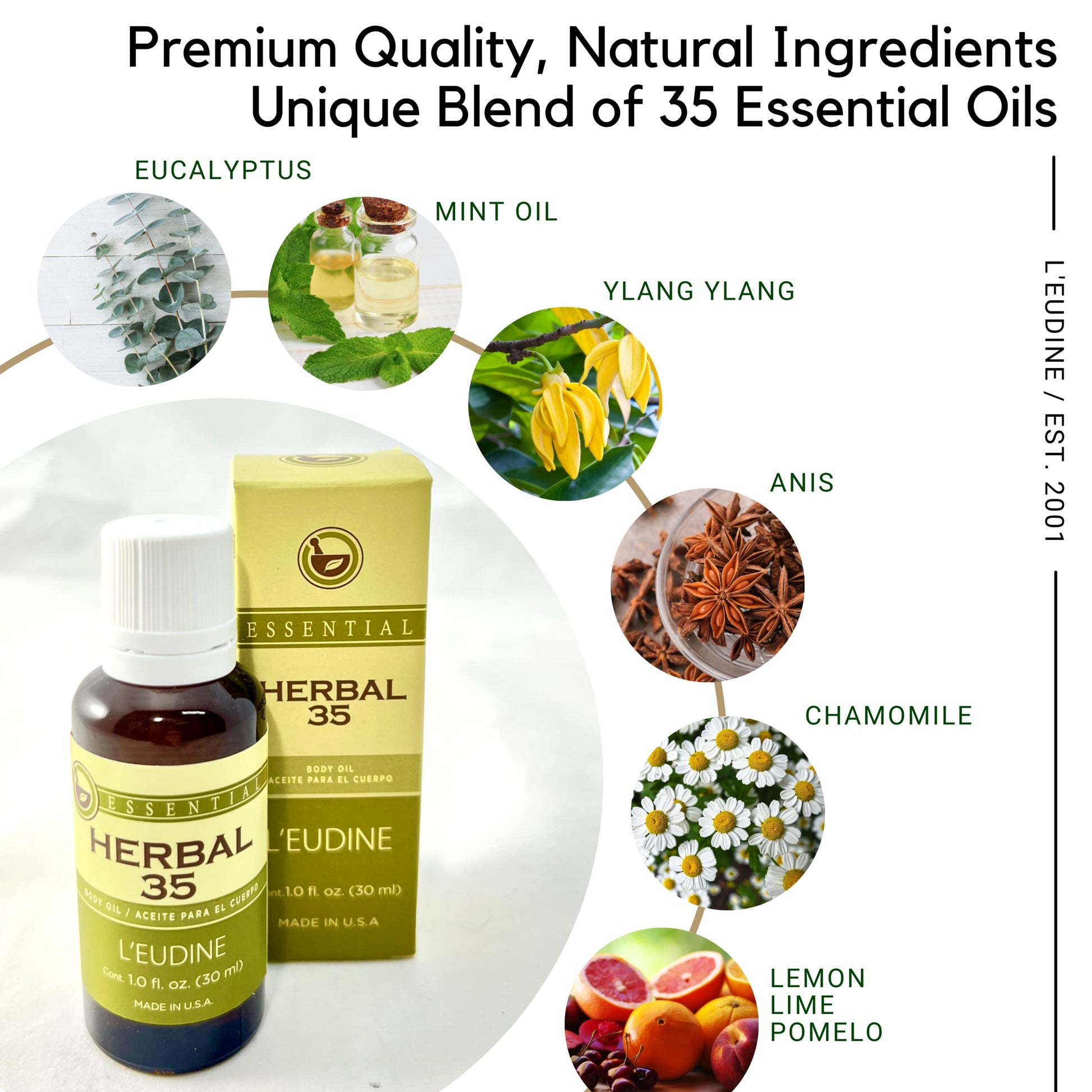 L'eudine Herbal 35 Essential Oil, Soothing and Calming Eucalyptus Essential Oil, Powerful Blend - AB Mystery