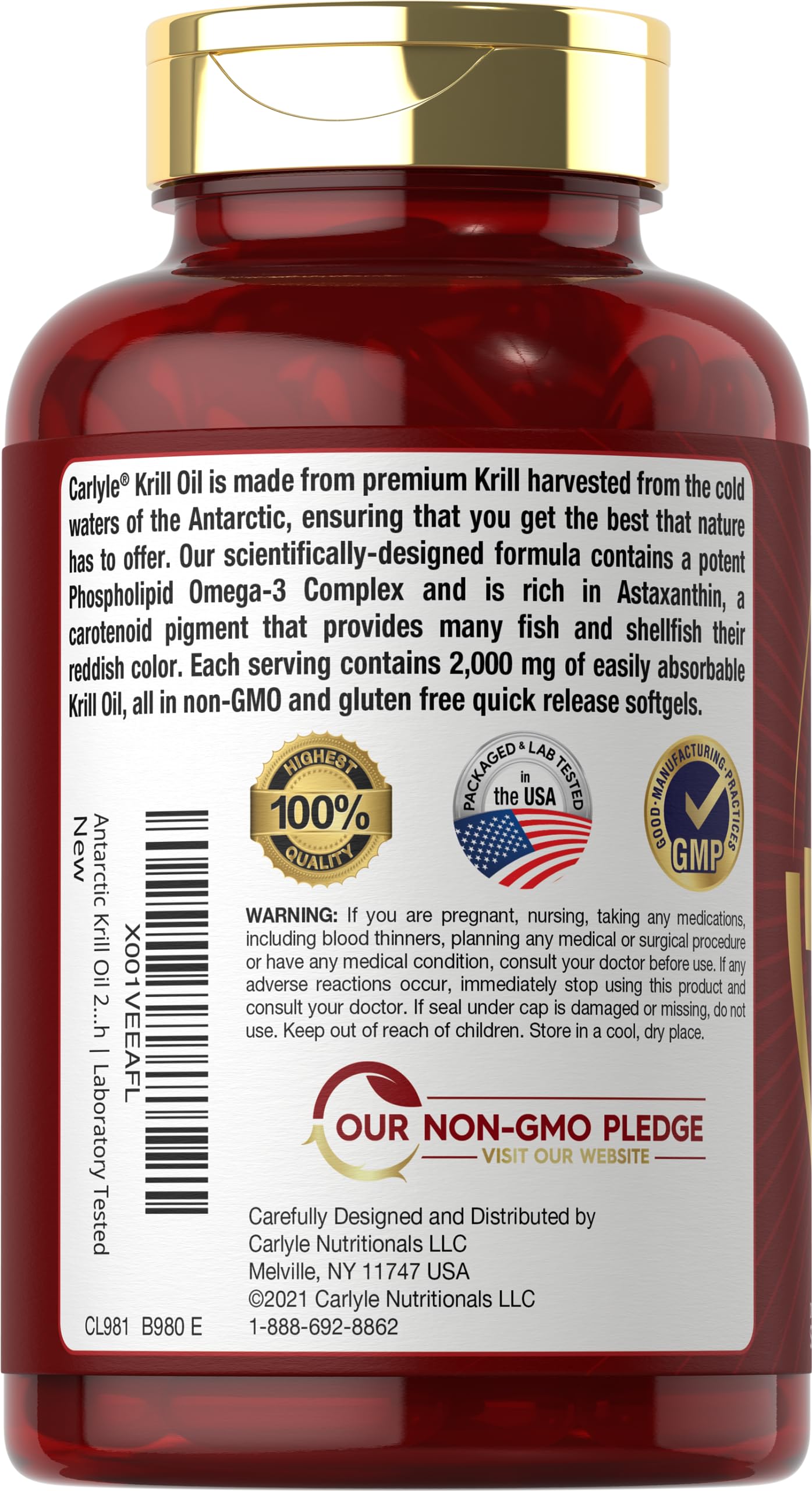 Carlyle Antarctic Krill Oil 2000 mg 120 Softgels | Omega-3 EPA, DHA, with Astaxanthin - AB Mystery