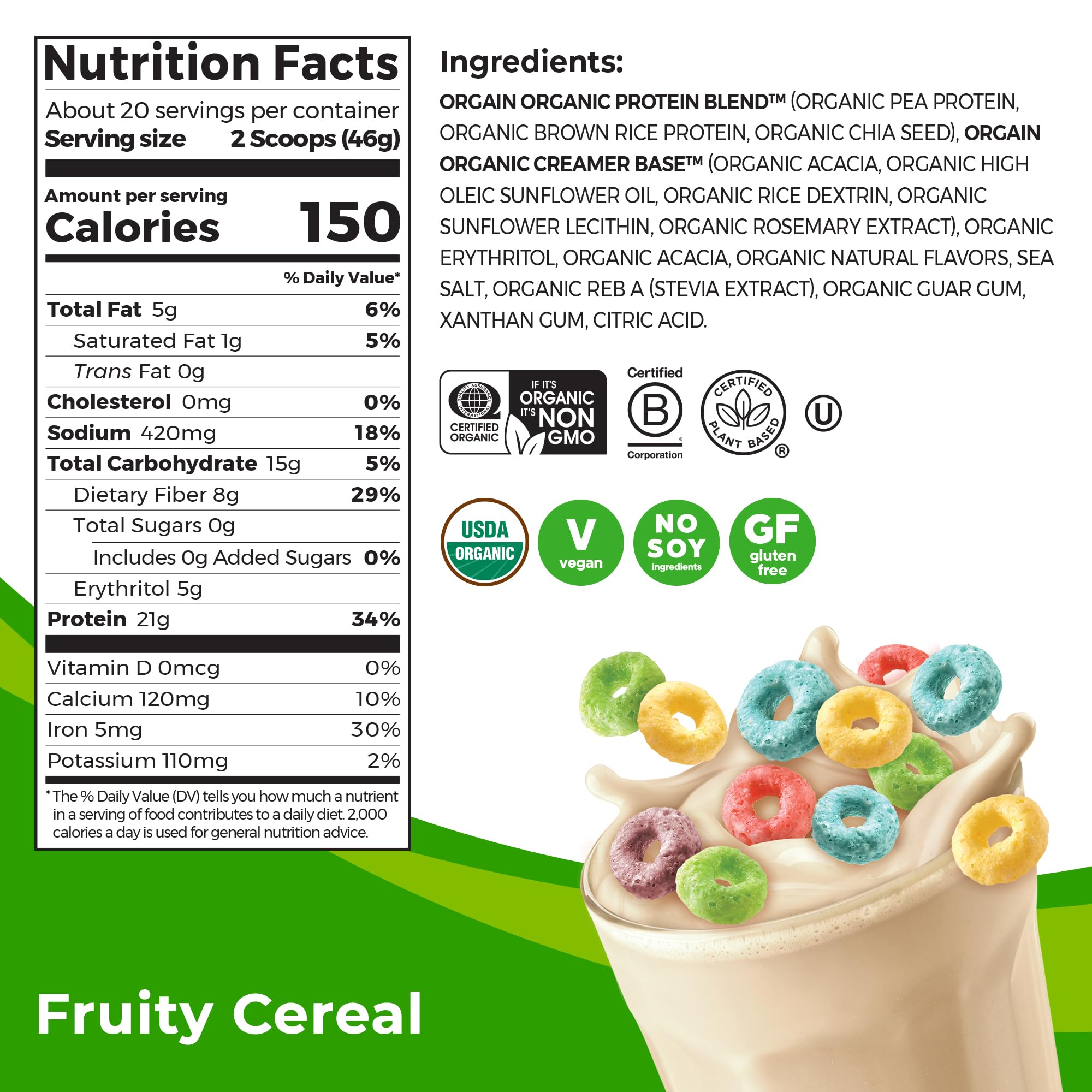 Orgain Organic Vegan Protein Powder, Fruity Cereal - 21g Plant Based Protein, Gluten Free - AB Mystery