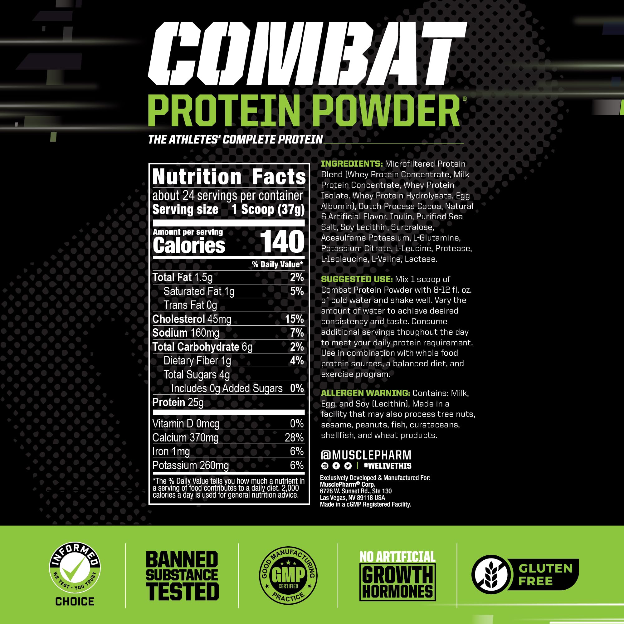 Muscle Pharm Combat Protein Powder, Fuels Muscles for Productive Workouts, 5 Protein - AB Mystery