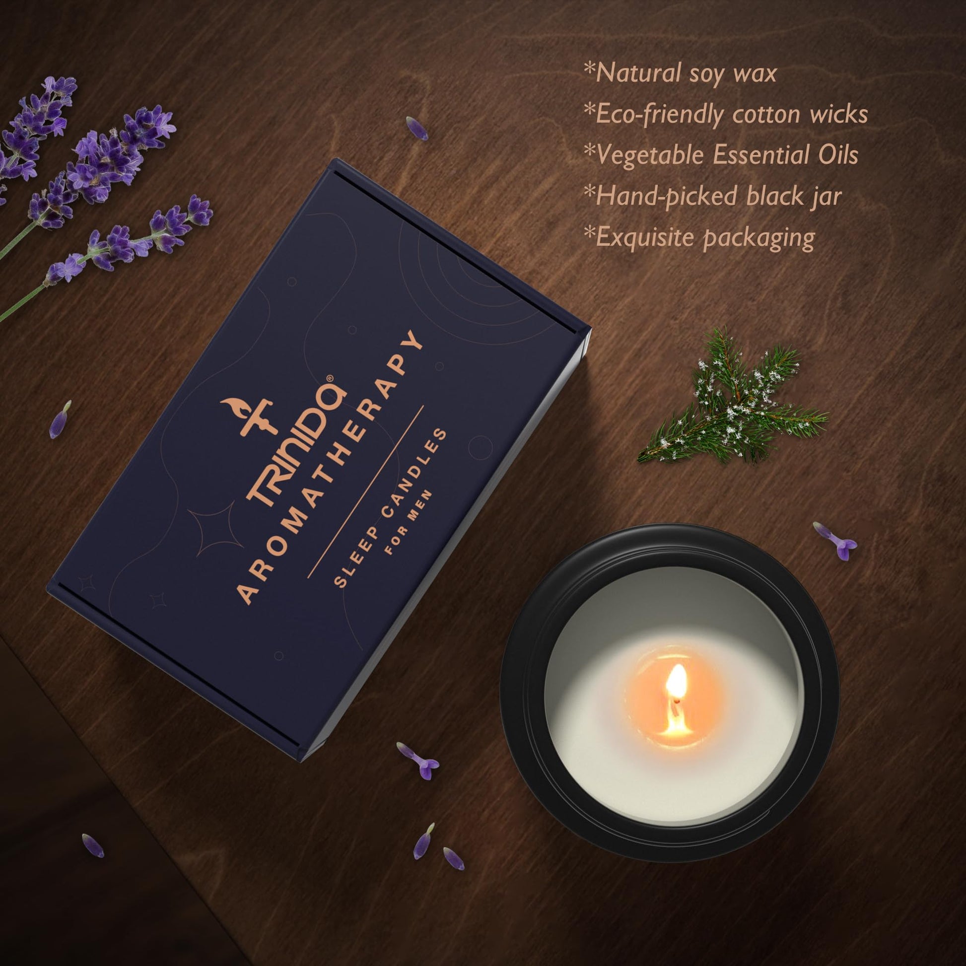 TRINIDa Large Sleep Scented Candles, Black Jar Natural Soy Candles for Home Scented, Candle Gift - AB Mystery