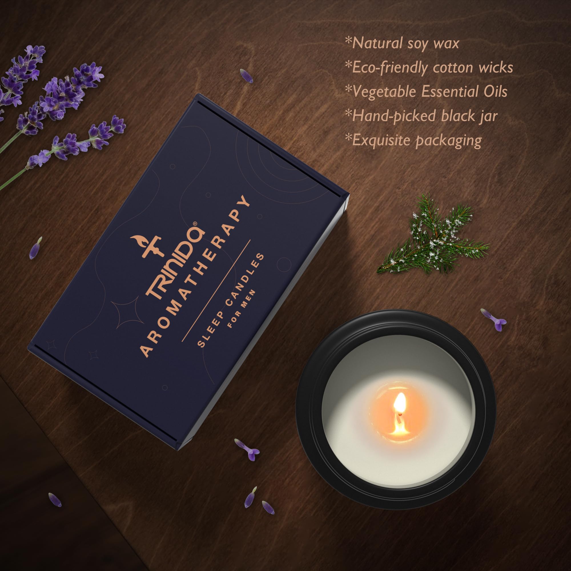 TRINIDa Large Sleep Scented Candles, Black Jar Natural Soy Candles for Home Scented, Candle Gift - AB Mystery