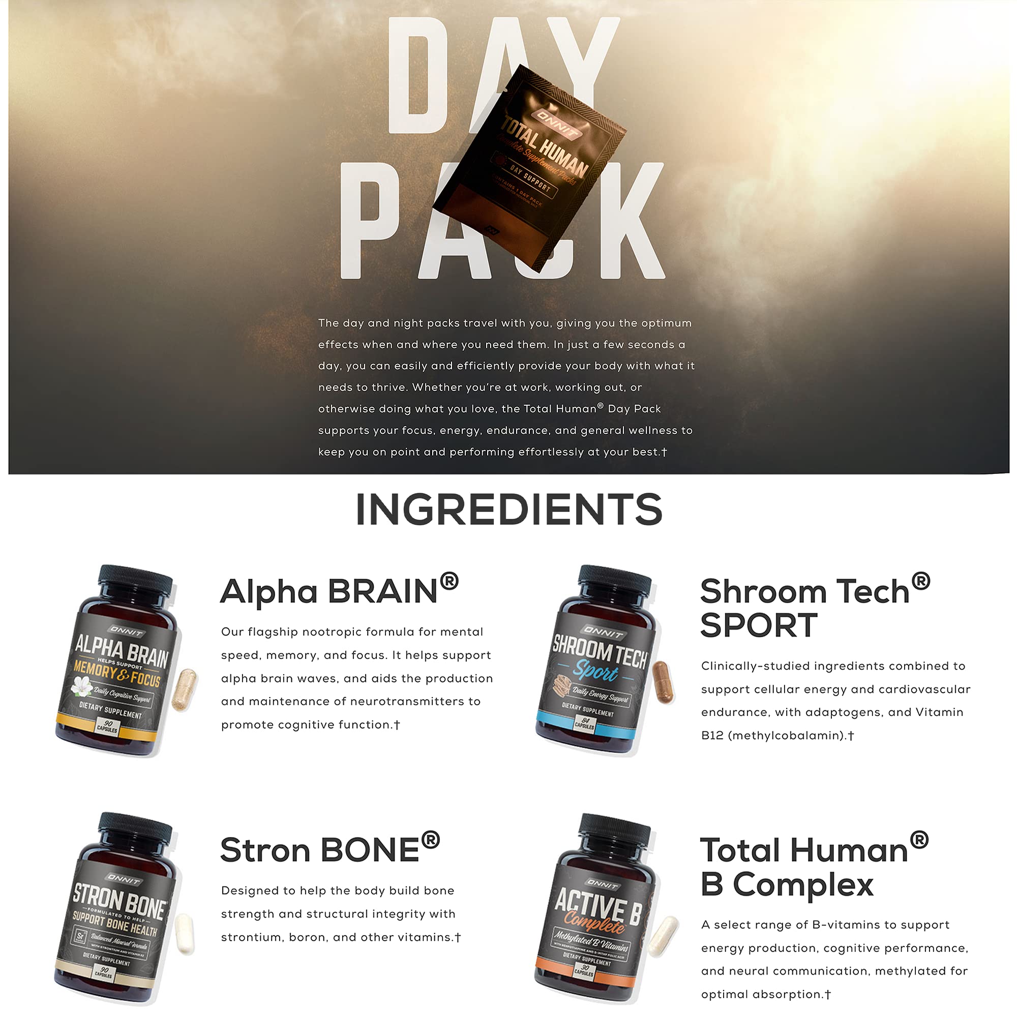 ONNIT Total Human Day and Night Vitamin Packs for Men and Women,Capsule, 30-Day - AB Mystery