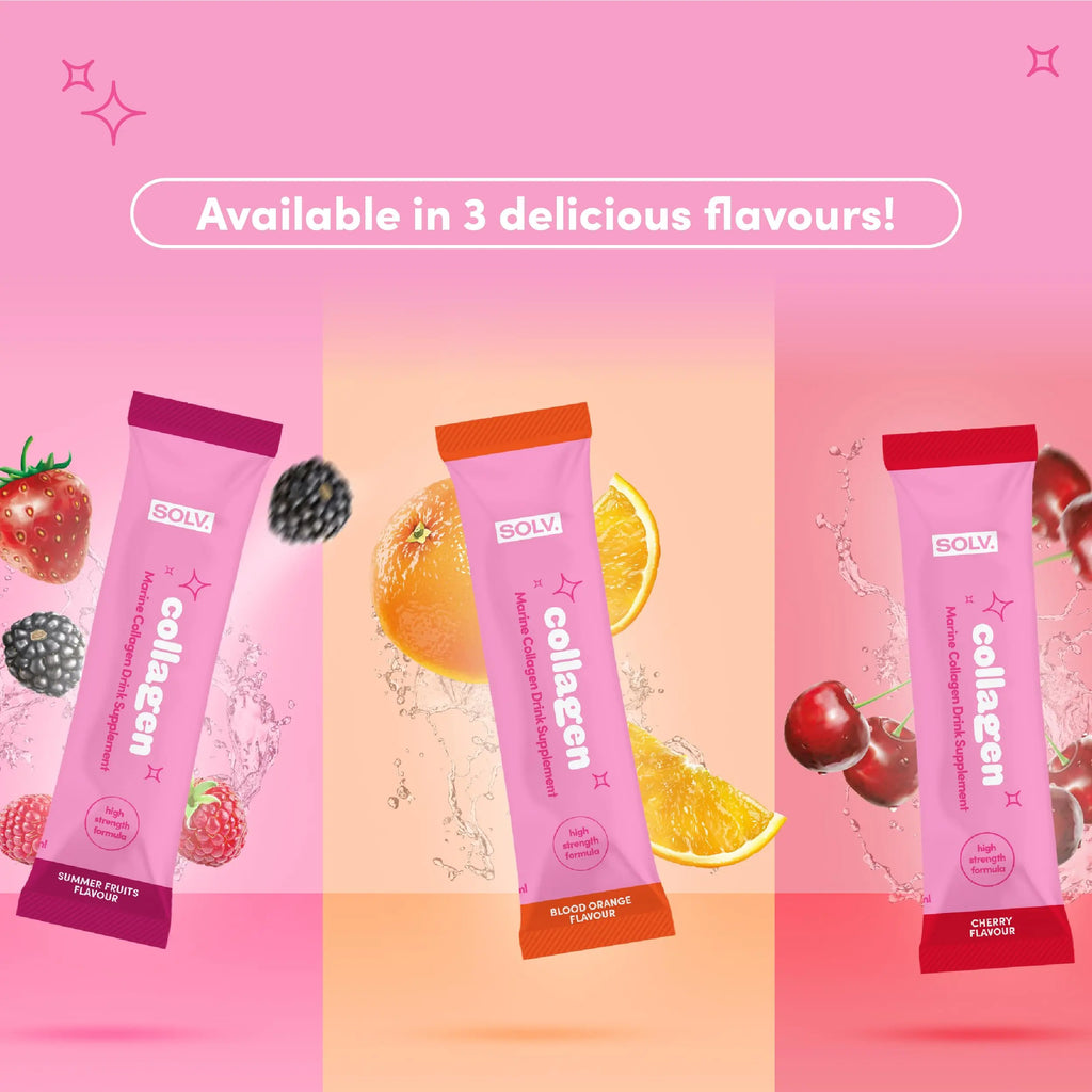 Solv Liquid 8000mg Marine Collagen Peptide Beauty Supplement Gel 14x15ml Sachets High Strength Great Tasting VIT C Biotin SOLV