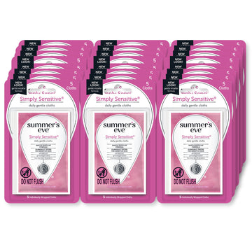 Summer's Eve Feminine Wipes, Simply Sensitive, 5 Count Trial & Travel Size, 24 Pack