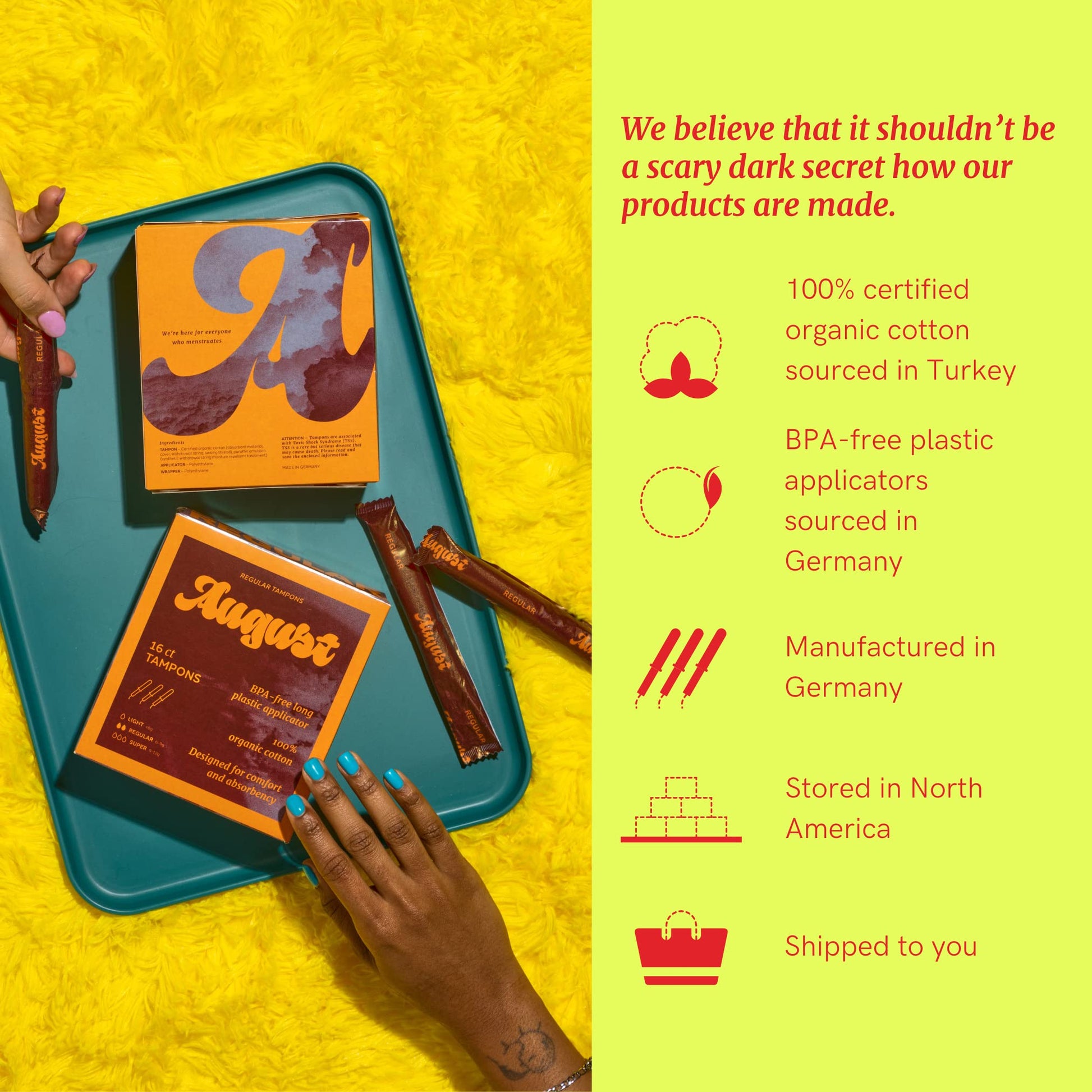 August Organic Tampons, Regular and Super Absorbency, BPA Free Long Applicators, Toxin Free - AB Mystery