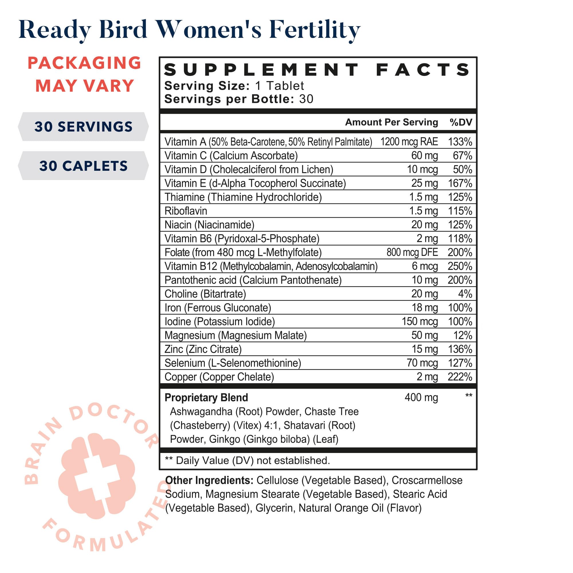 Best Nest Ready Bird Women's Fertility Vitamins, Conception Supplement & Prenatal Multivitamin Best Nest Wellness