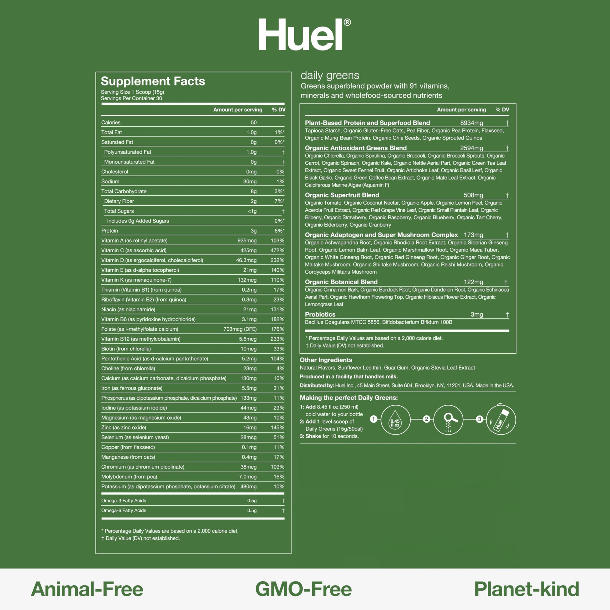 Huel Daily Greens | Superfood Greens Powder | 91 Vitamins, Minerals, and Wholefood - AB Mystery