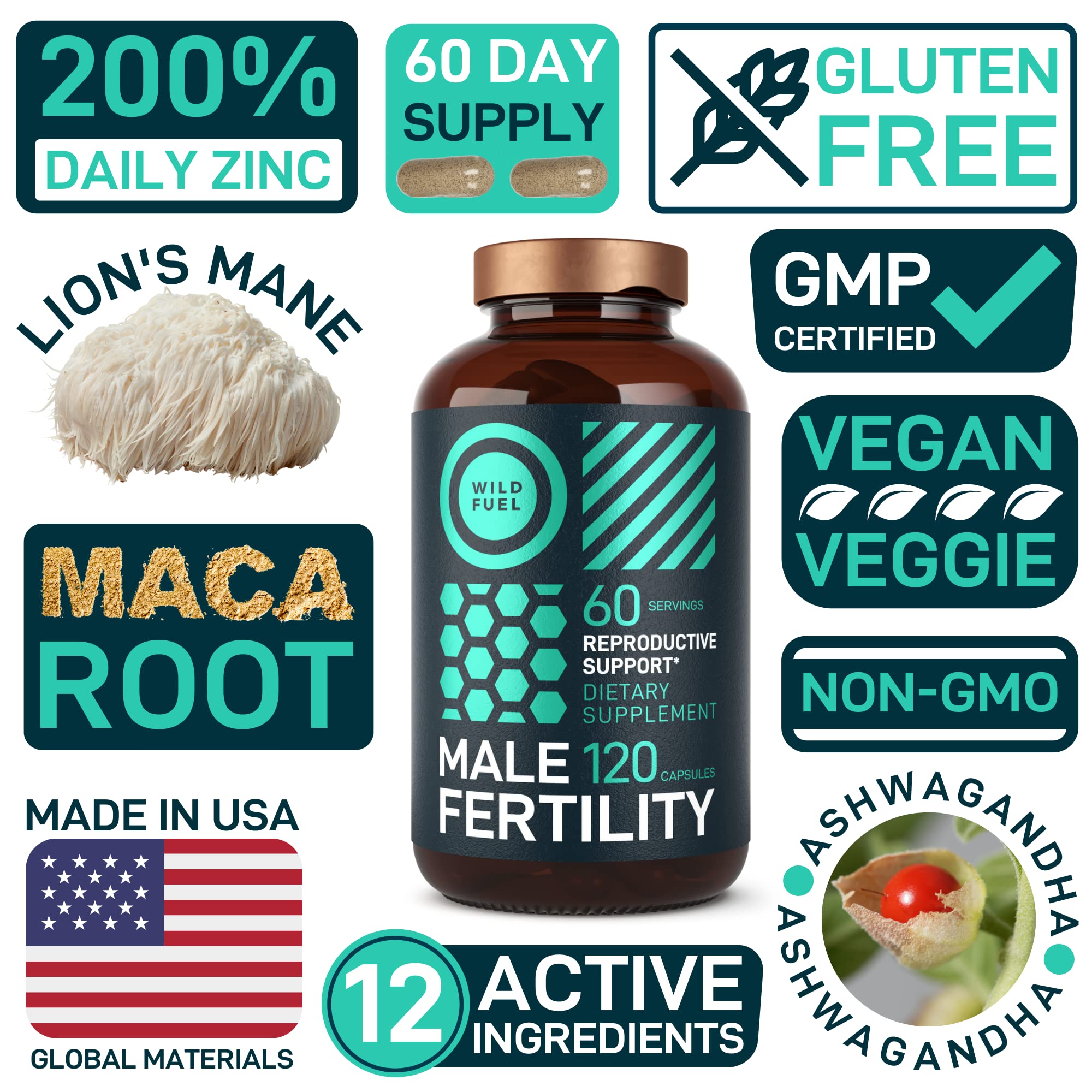 Fertility Supplements For Men Prenatal Vitamin - Maca Root, Ashwagandha, L Arginine WILD FUEL