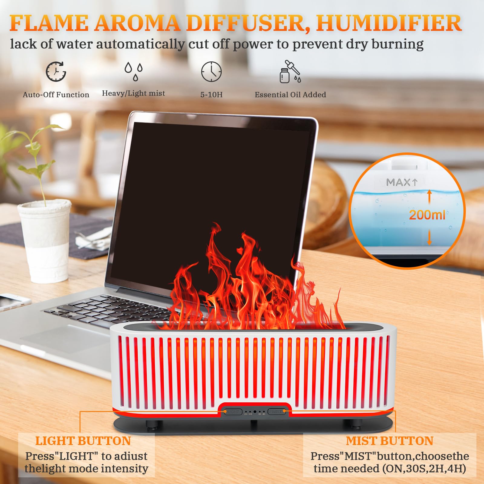 Comfynest Colorful Flame Air Aroma Diffuser Humidifier 7 Flame Colors,200ml Essential Oil - AB Mystery
