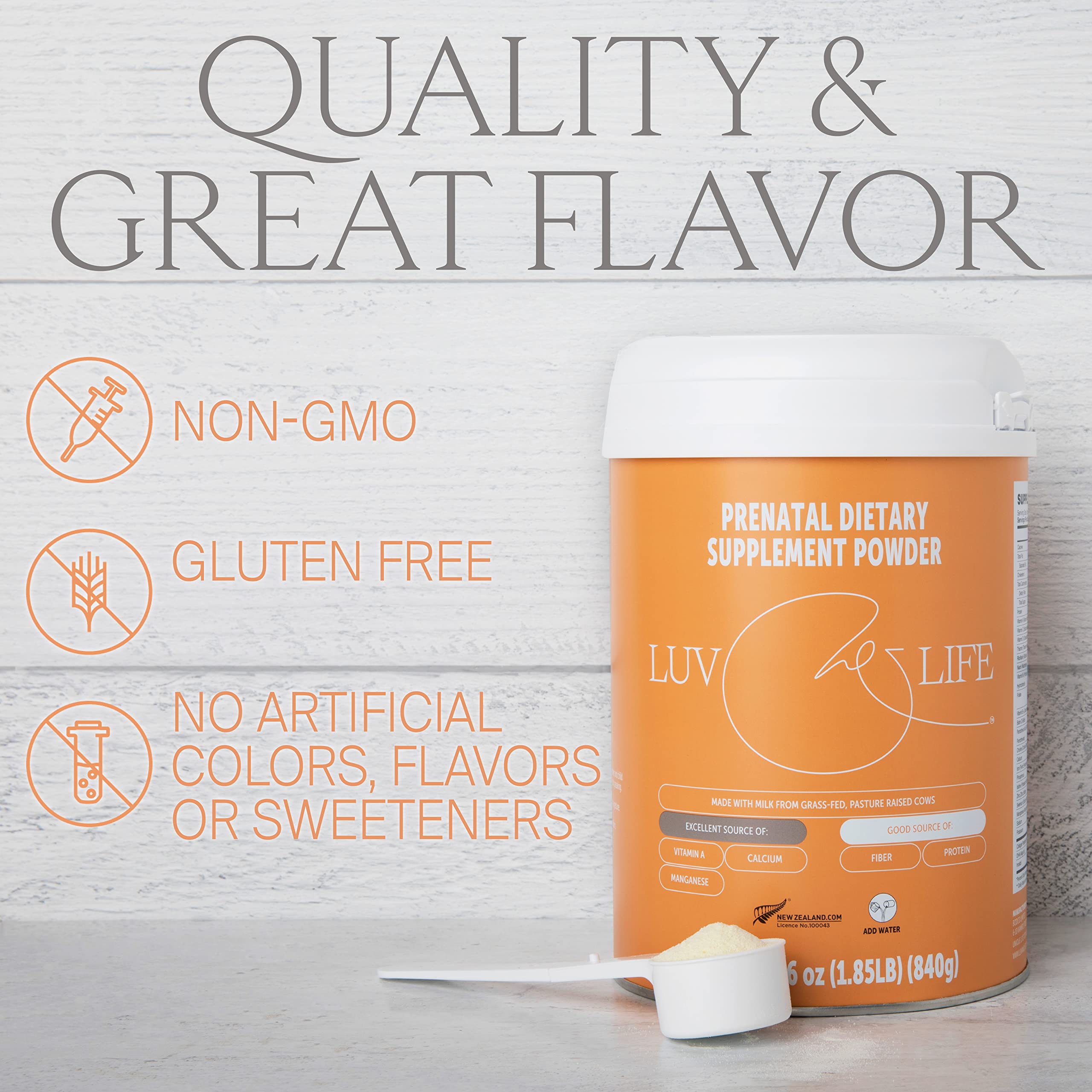 LUV&LIFE Prenatal Vitamin Supplement Powder Vanilla Flavored Contains Protein and Fiber LUV&LIFE