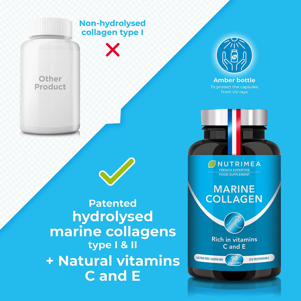 Pure Marine Collagen (900mg) - Enriched with Vitamins C and E – Patented Premium Type I & II Hydrolysed Collagen - AB Mystery