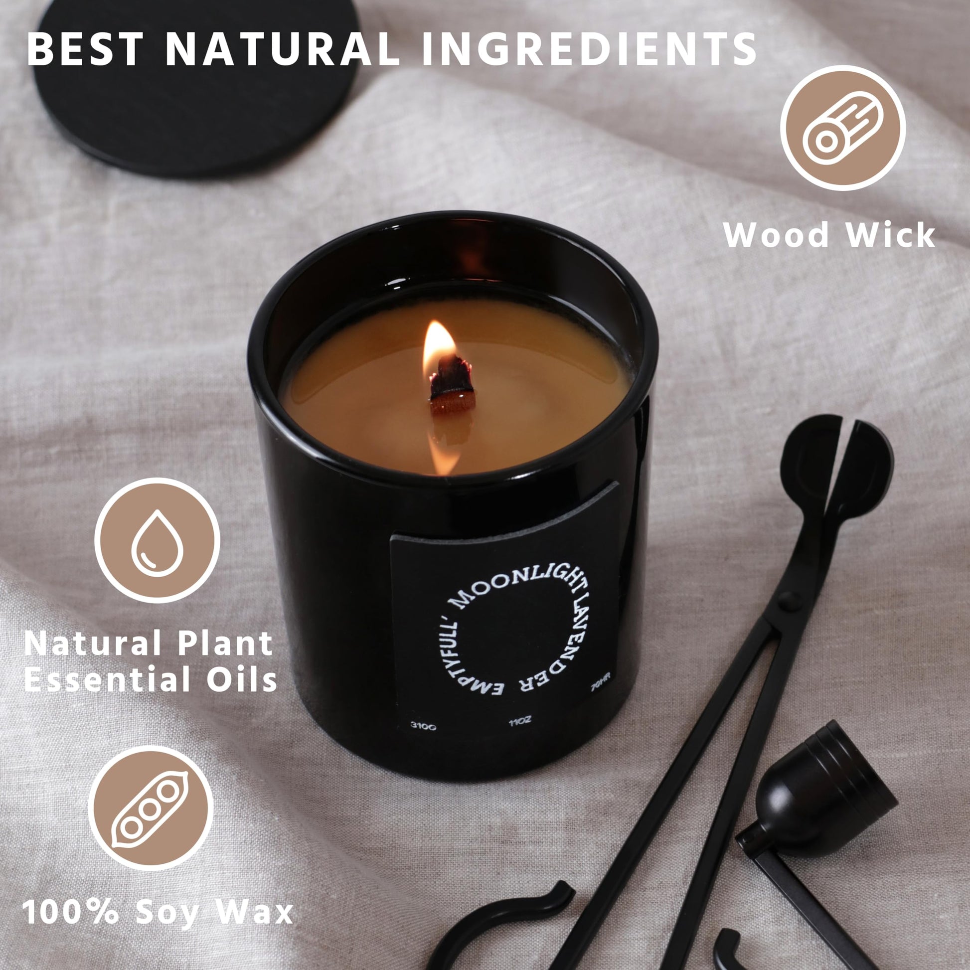 EMPTYFULL Lavender Scented Candles, Wood Wick, 11 oz Large Candle, Natural Soy Candles - AB Mystery