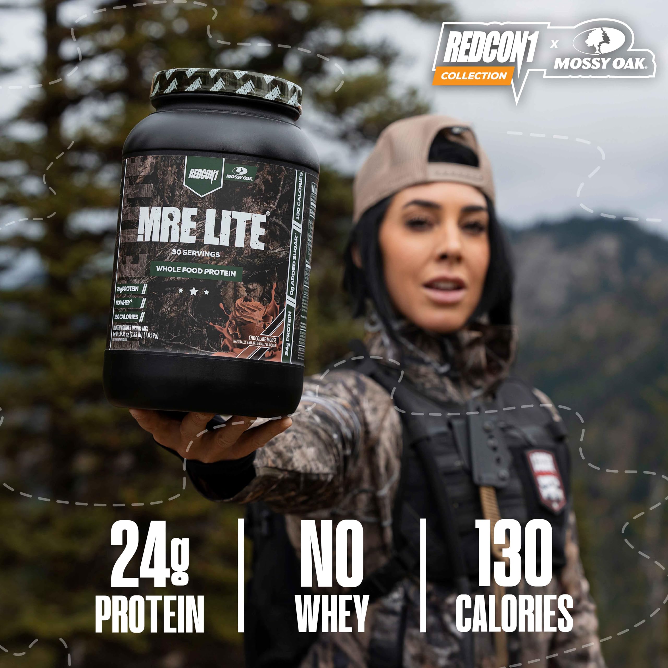 REDCON1 x Mossy Oak MRE Lite Whole Food Protein Powder, Chocolate Moose - Low Carb - AB Mystery