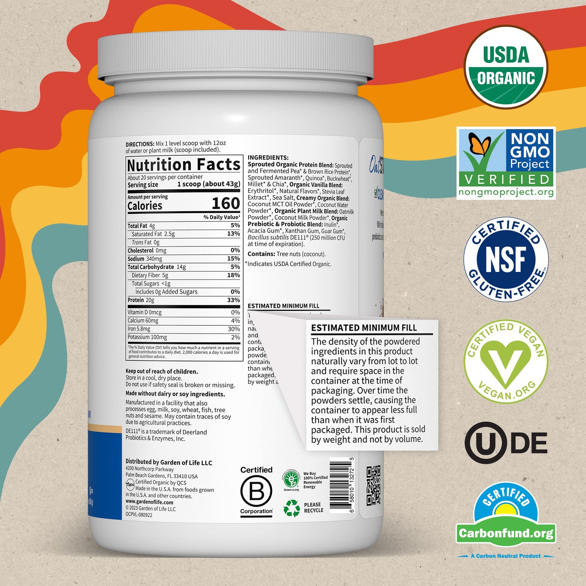 Garden of Life Creamy Vanilla Cookie Protein Powder + Oatmilk 20g Organic Vegan Plant - AB Mystery