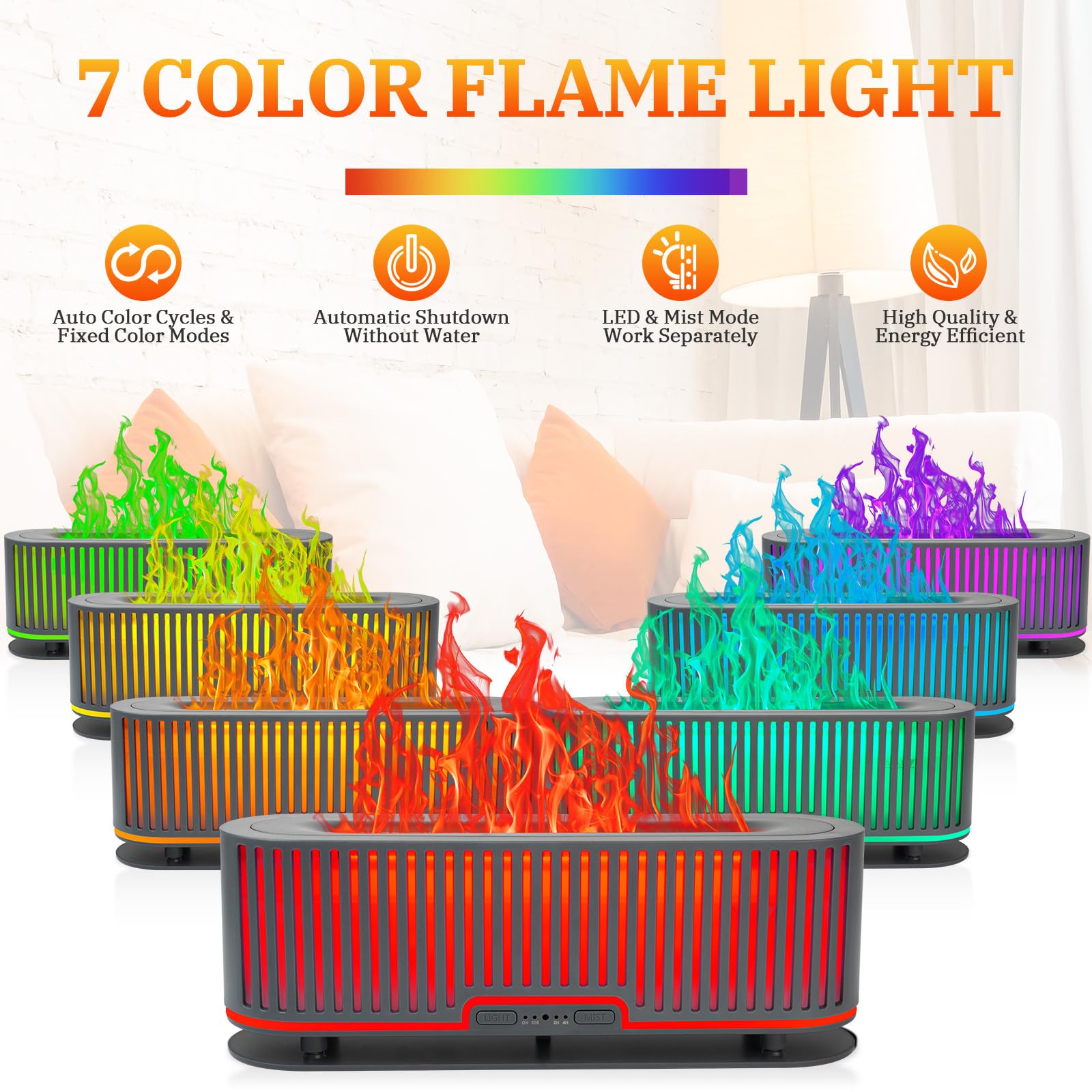 Comfynest Colorful Flame Fire Fireplace Diffuser with 6 Essential Oils Set, Ultrasonic 200ml Essential Oil - AB Mystery