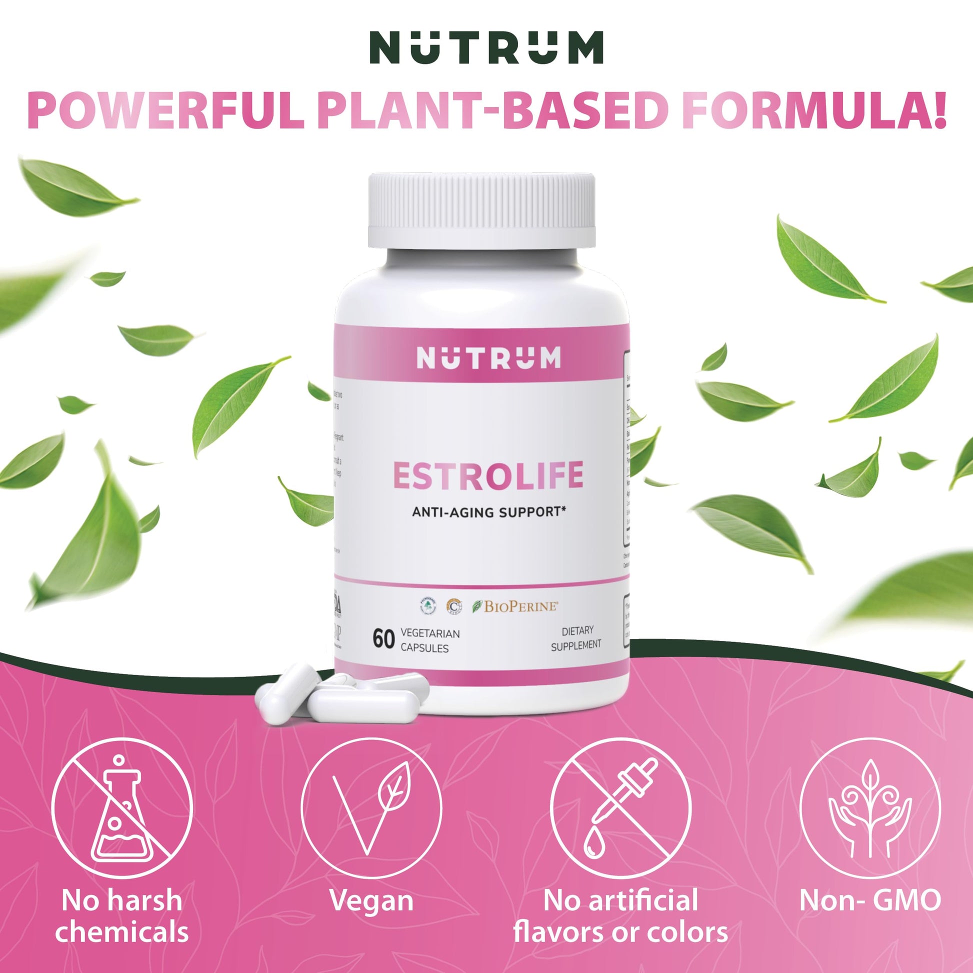Estrolife Anti-Aging Support for Women by Nutrum, Vegan Supplement for Long Lasting Female Hormonal Balance - AB Mystery
