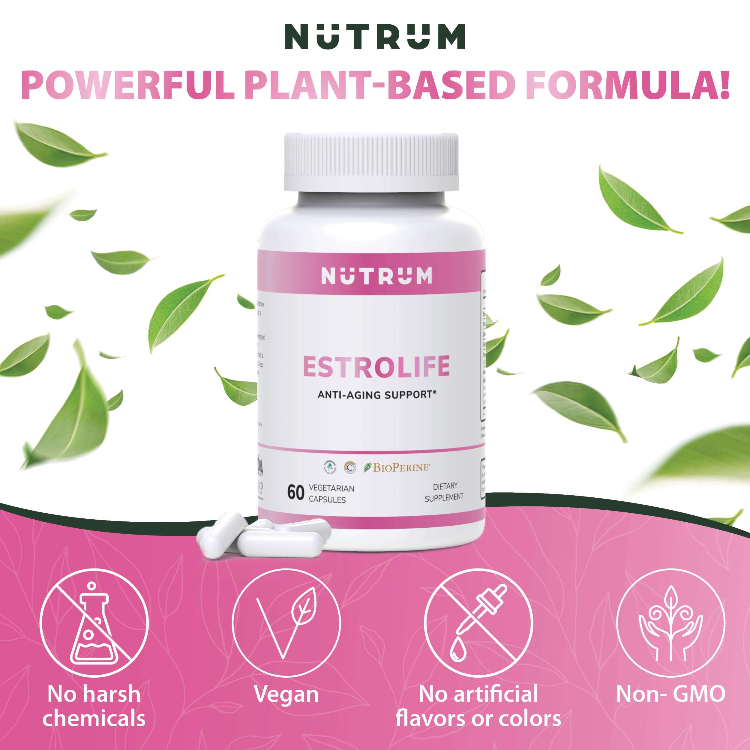 Estrolife Anti-Aging Support for Women by Nutrum, Vegan Supplement for Long Lasting Female Hormonal Balance - AB Mystery
