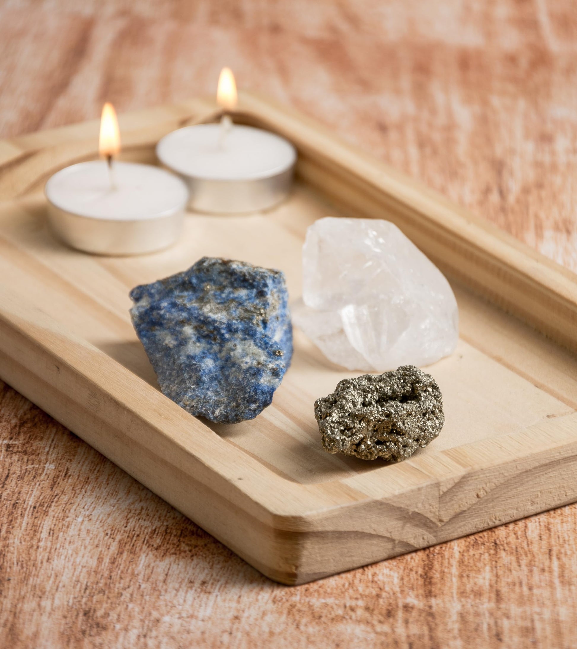 5PCS SAMSARI Abundance XL Crystals Healing Set - (Pyrite, Lapis Lazuli, Clear Quartz), 1 Palo Santo Stick - AB Mystery