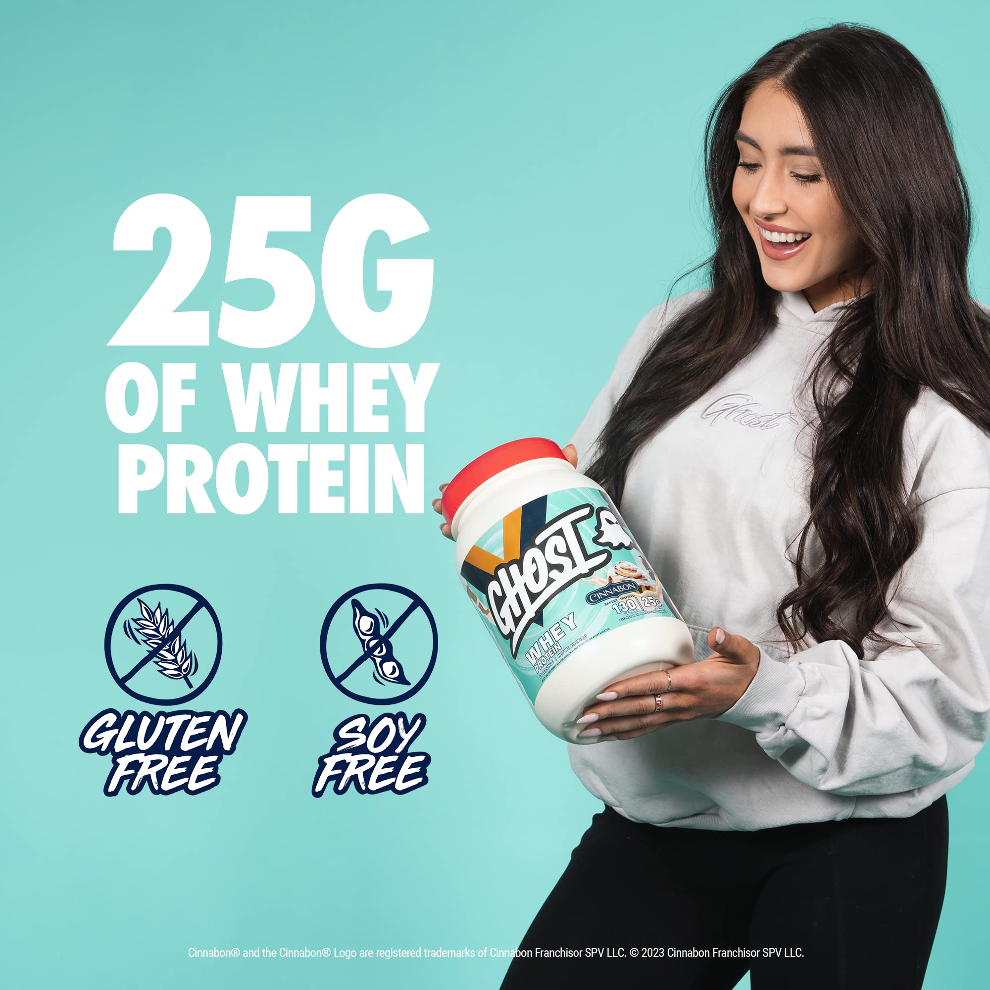 GHOST Whey Protein Powder, Cinnabon - 2LB Tub, 25G of Protein - Cinnamon Roll Flavore - AB Mystery