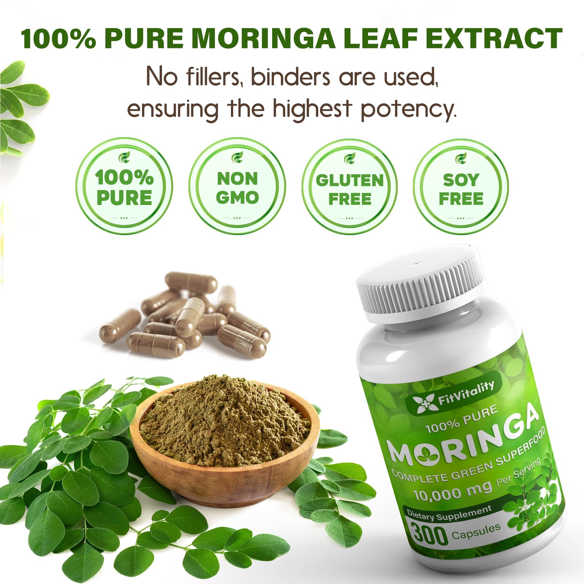 Moringa Capsules| Moringa Oleifera |10,000mg| 300 Capsules| 100% Pure| Non-GMO - AB Mystery