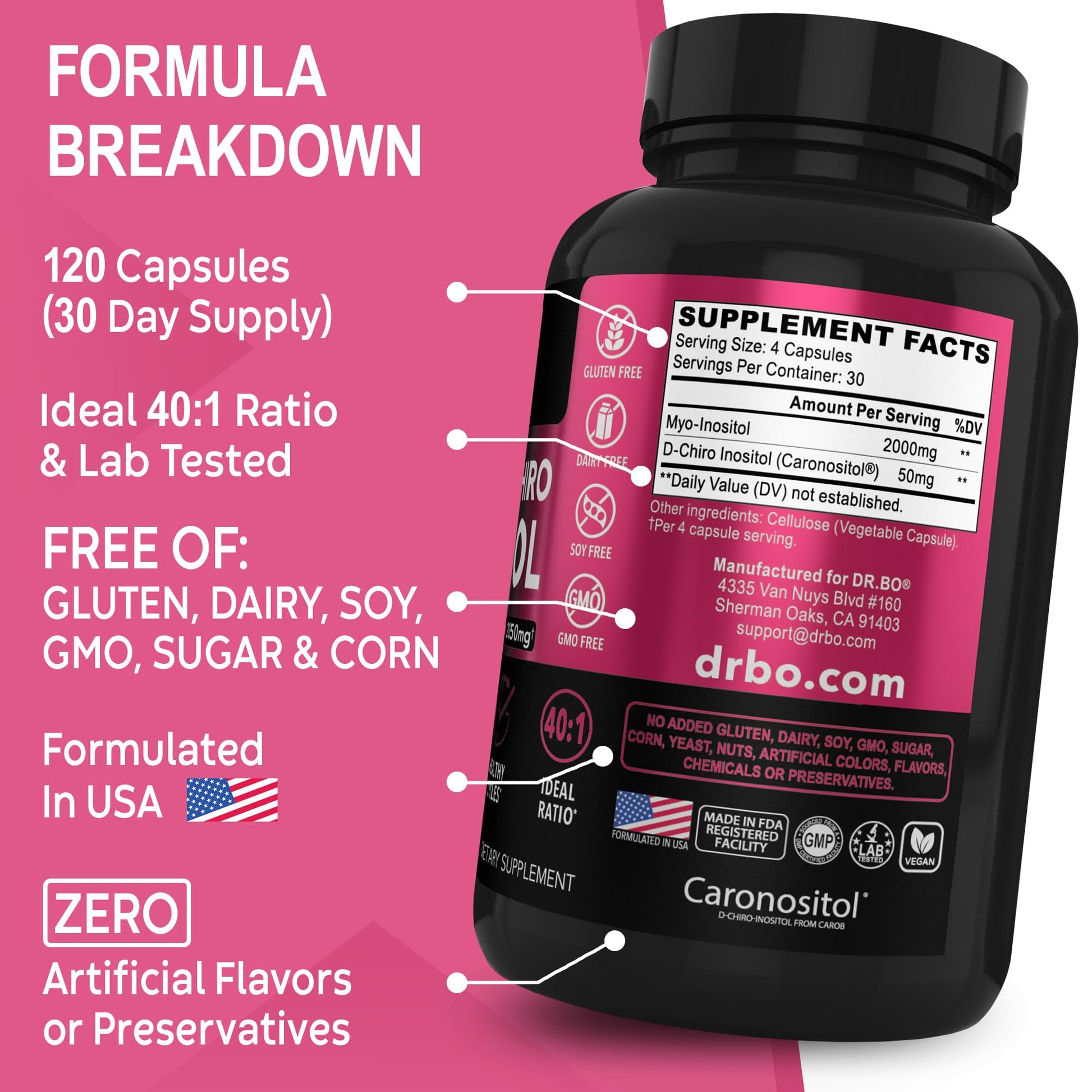 Myo-Inositol & D-Chiro Inositol Supplement Capsules - 40:1 Ratio Hormone Balance - AB Mystery